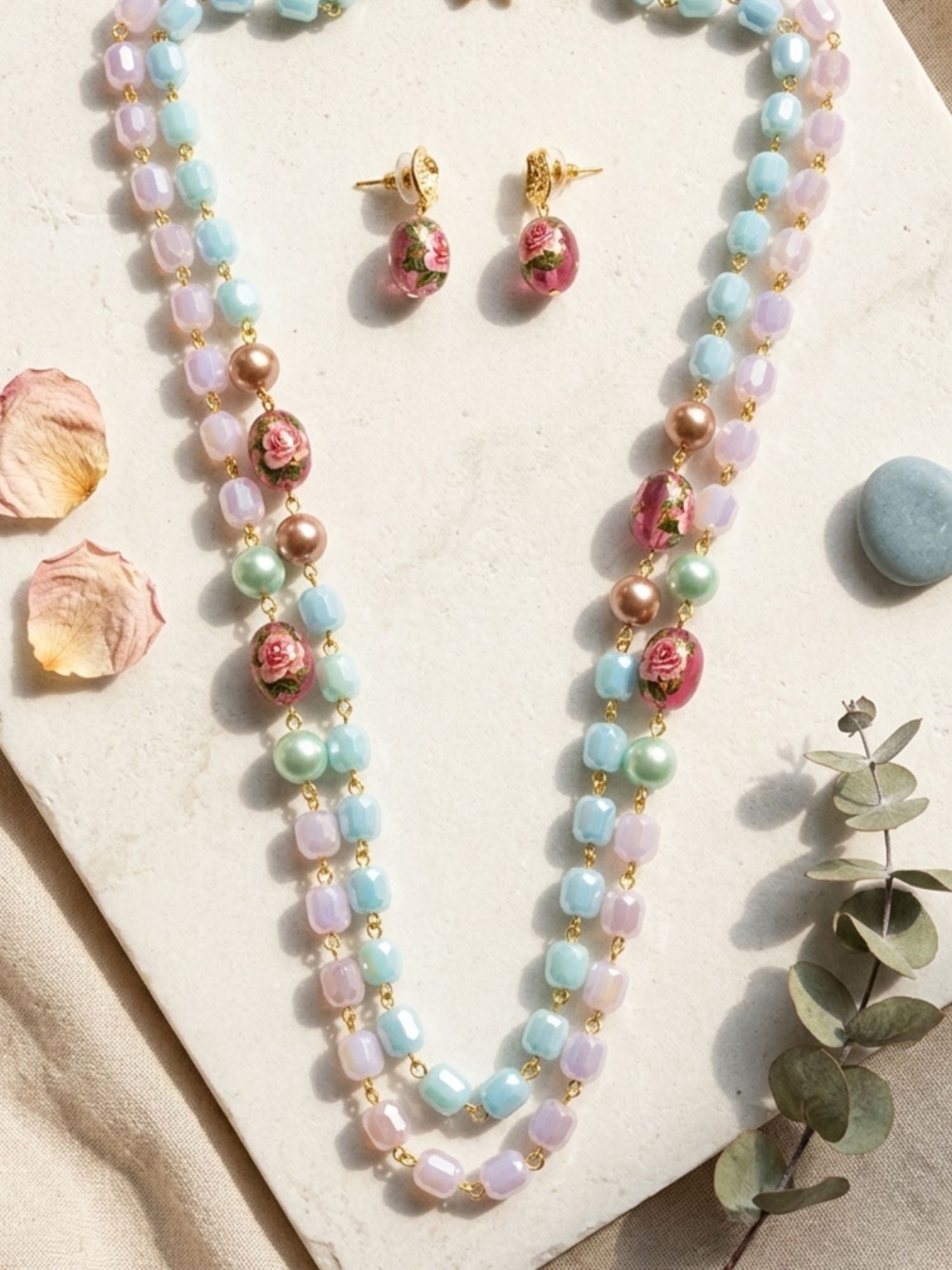 Double Layer Pastel Bead Mala Set – Elegant Festive Glam | Abdesigns