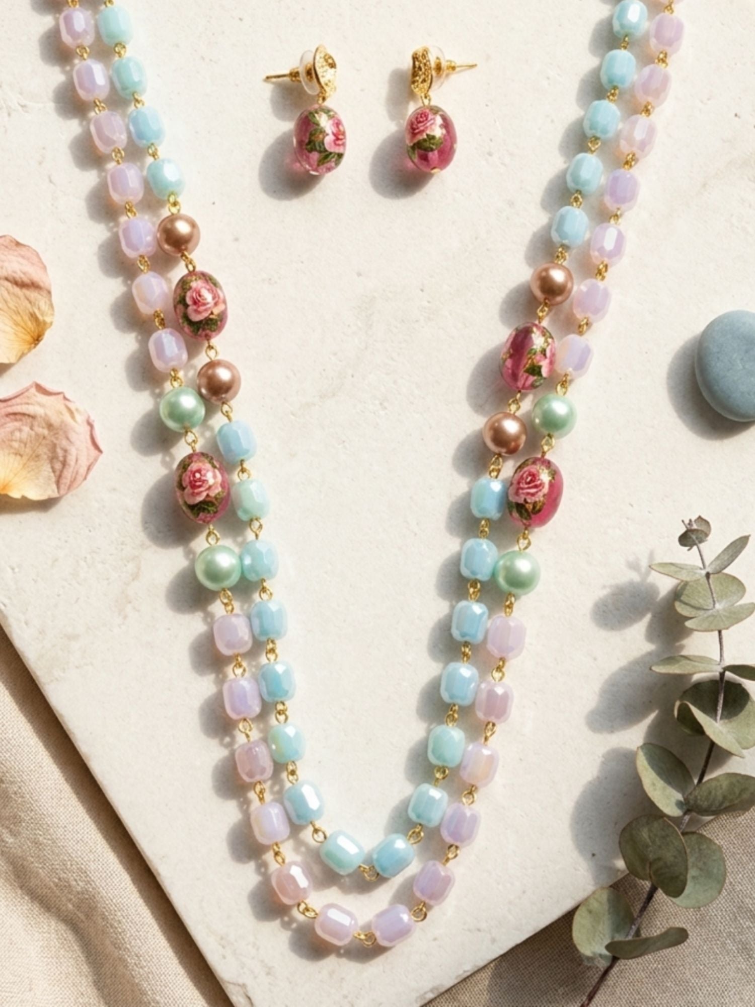 Double Layer Pastel Bead Mala Set – Elegant Festive Glam | Abdesigns