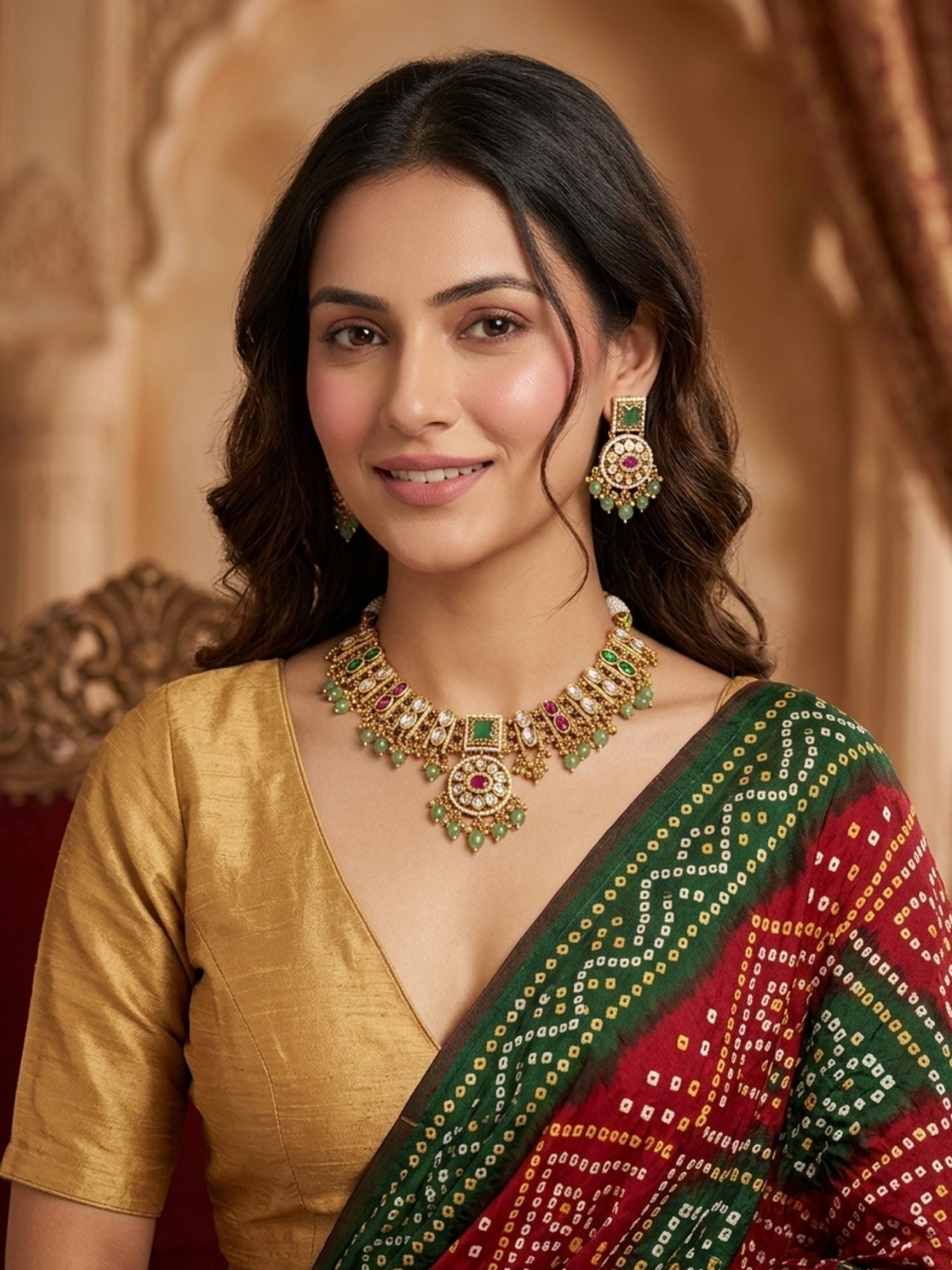 Abdesigns premium gold multicolour heritage necklace set with traditional ethnic design