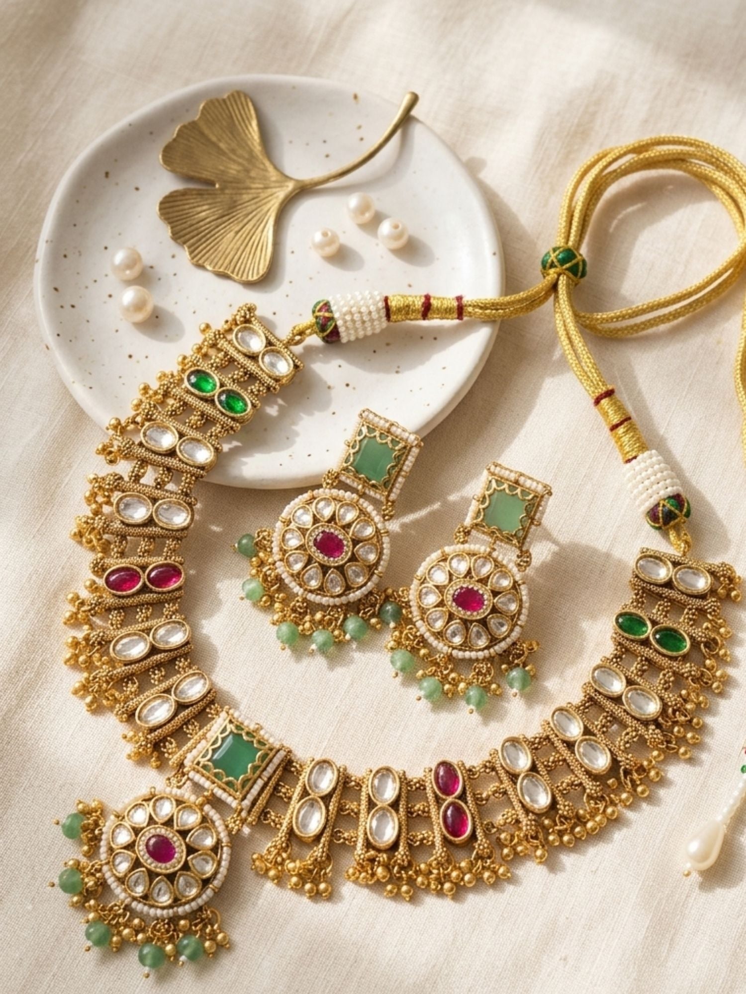 Premium Gold Multicolour Heritage Necklace Set - necklace by Abdesigns Jewellery