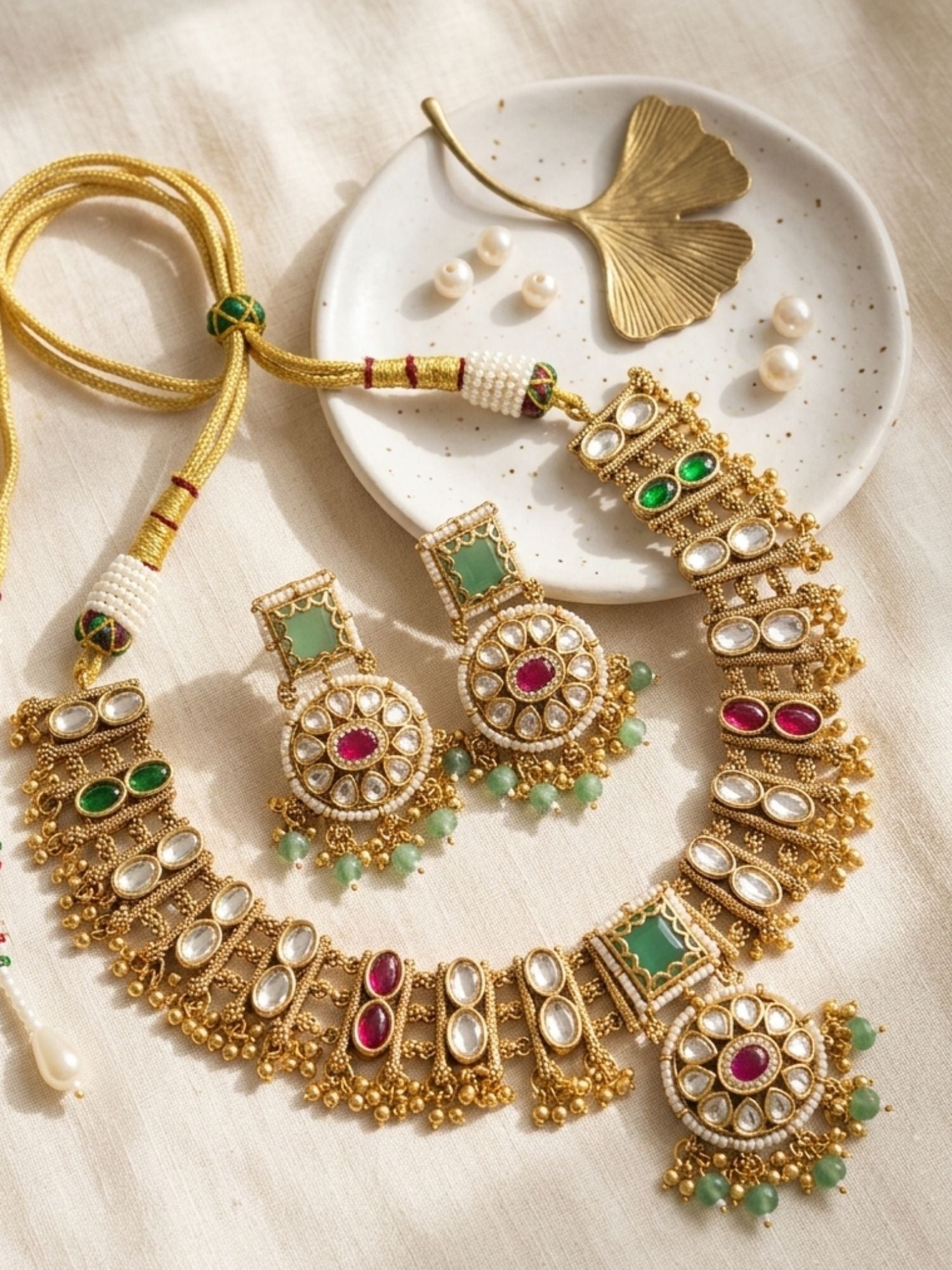Premium Gold Multicolour Heritage Necklace Set - necklace by Abdesigns Jewellery