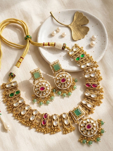 Premium Gold Multicolour Heritage Necklace Set - necklace by Abdesigns Jewellery