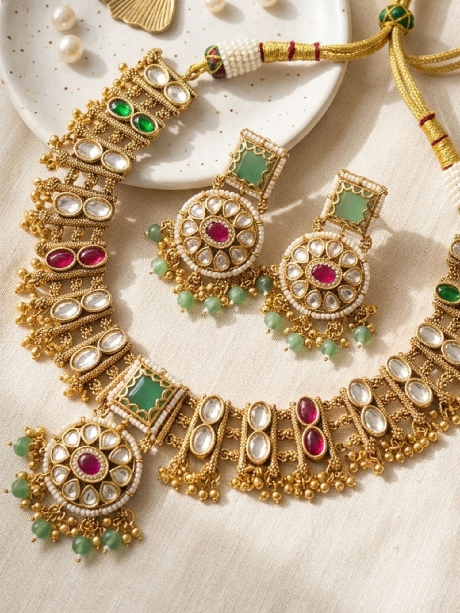 Premium Gold Multicolour Heritage Necklace Set - necklace by Abdesigns Jewellery