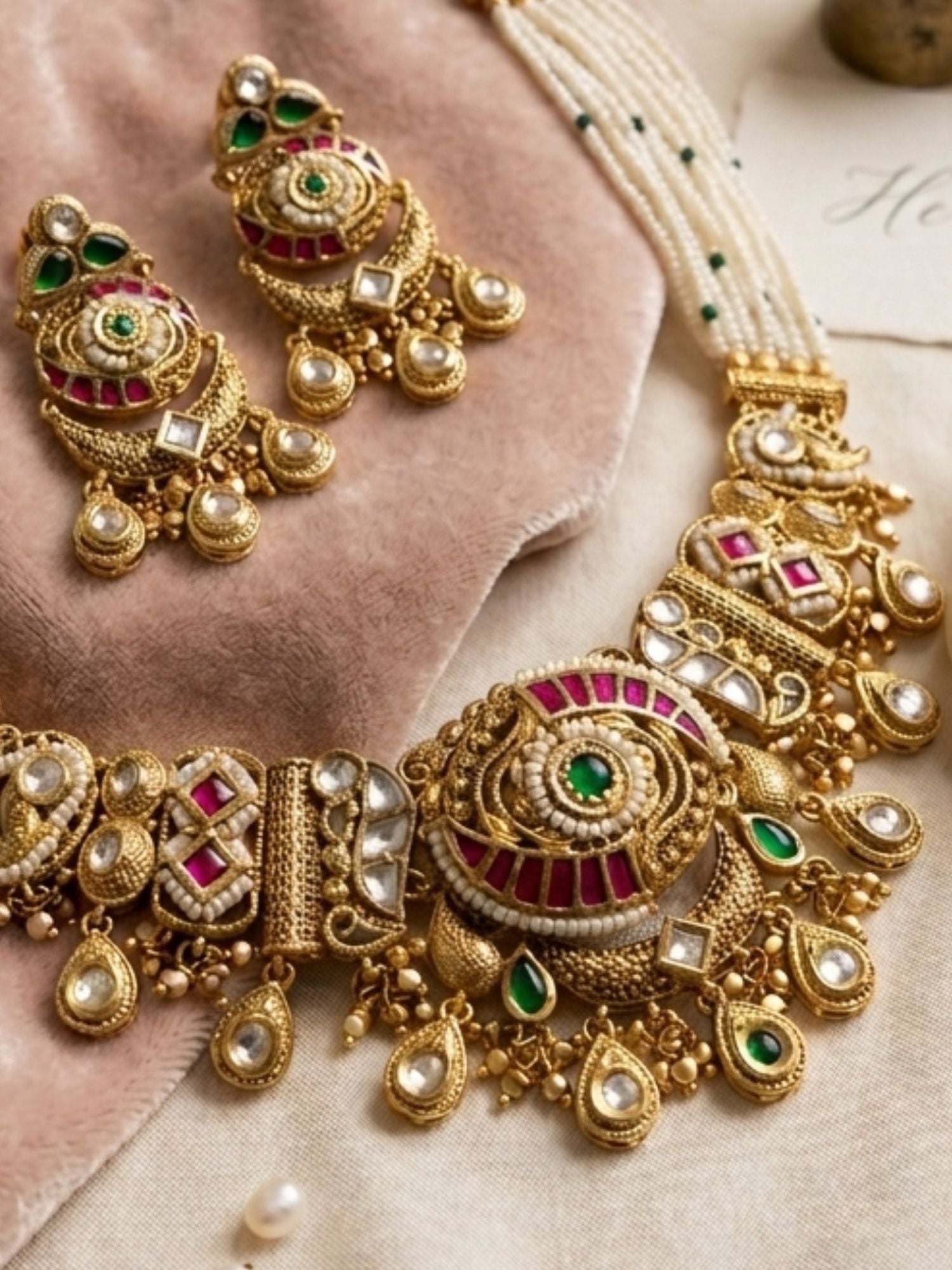 Gold Wedding Choker Necklace Set - necklace by Abdesigns Jewellery