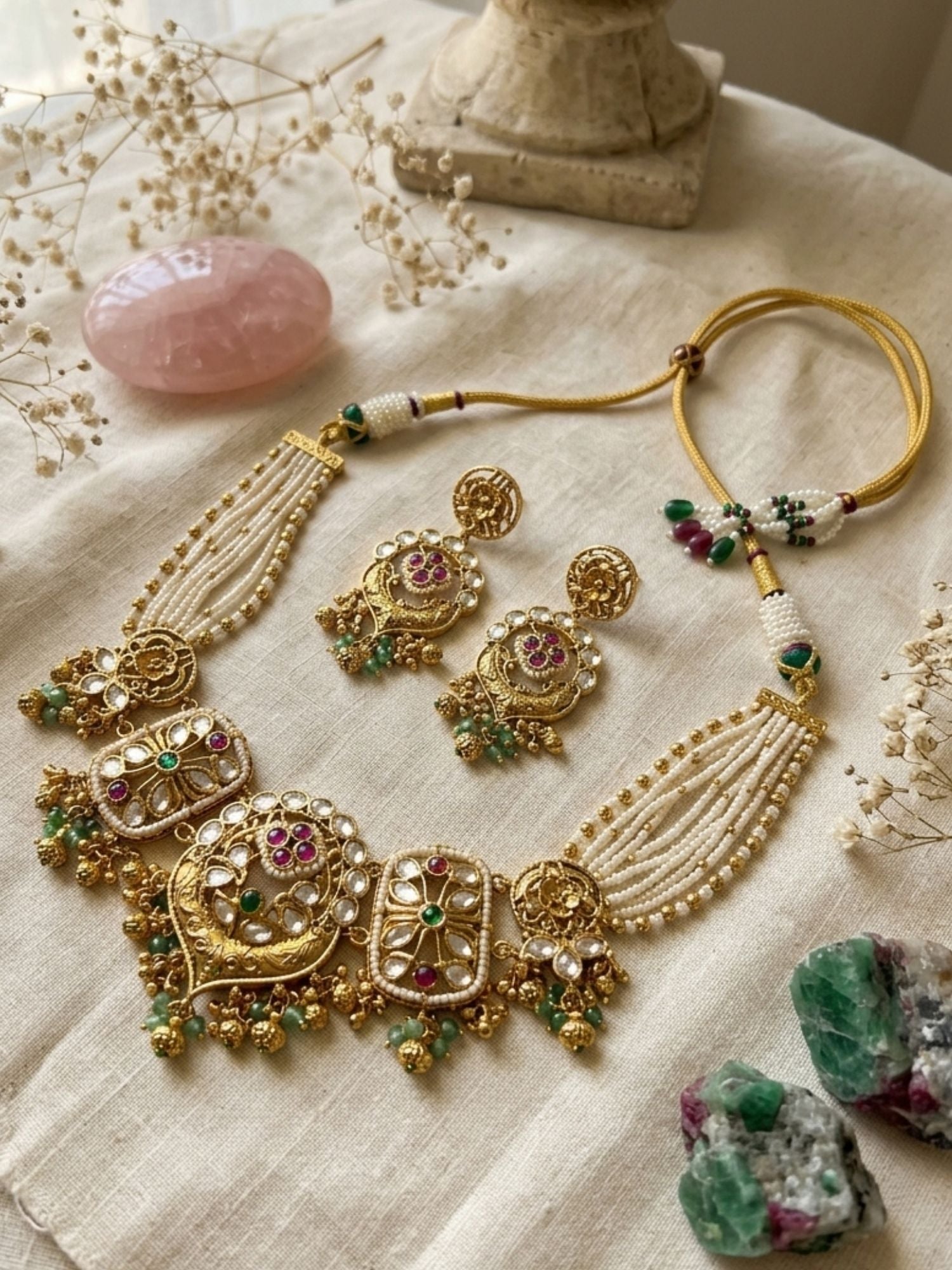 Gold Floral Pattern Choker Necklace Set - necklace by Abdesigns Jewellery