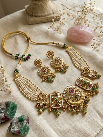 Gold Floral Pattern Choker Necklace Set - necklace by Abdesigns Jewellery