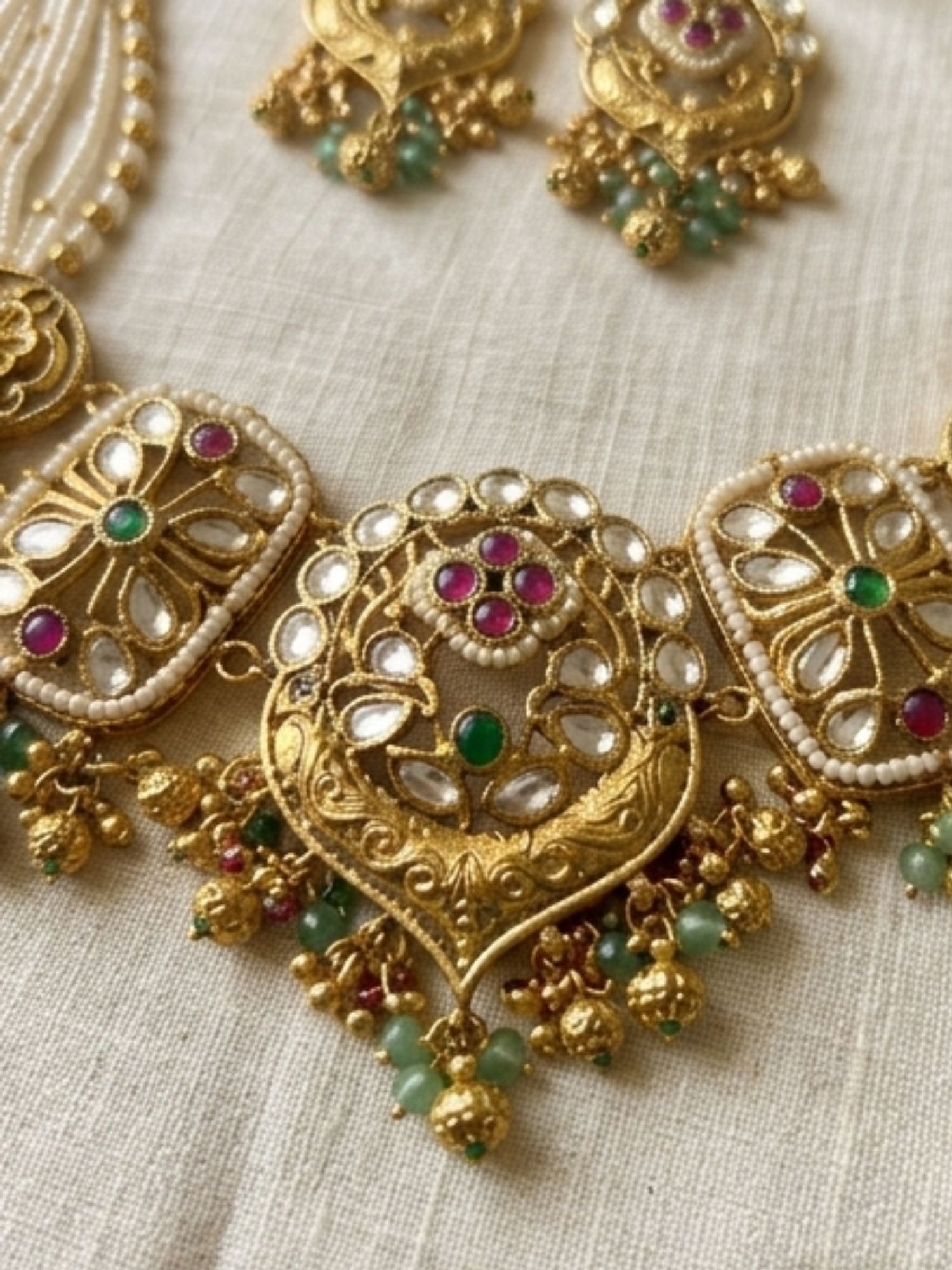 Gold Floral Pattern Choker Necklace Set - necklace by Abdesigns Jewellery