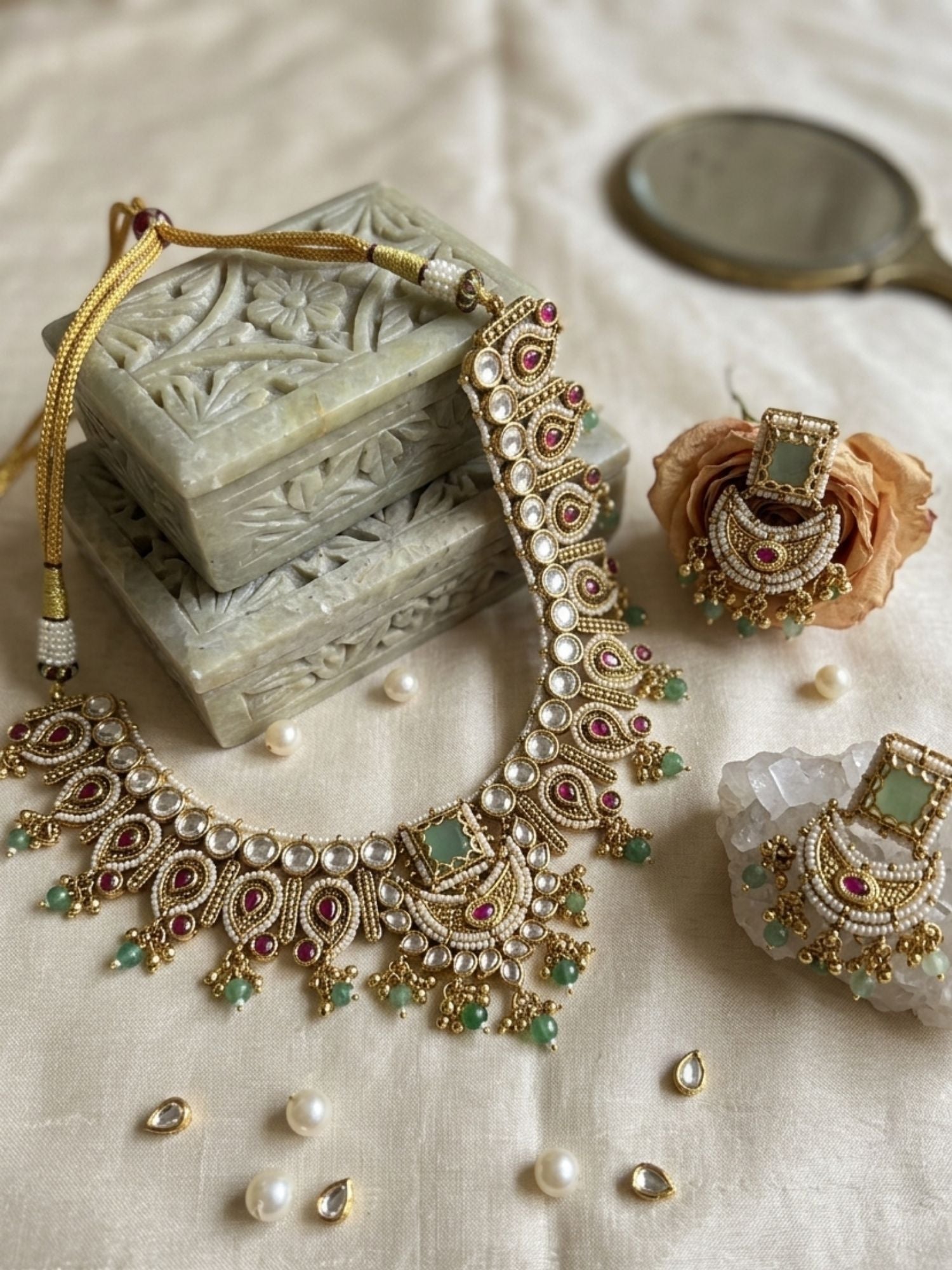 Semi Bridal Gold Short Necklace Set - necklace by Abdesigns Jewellery