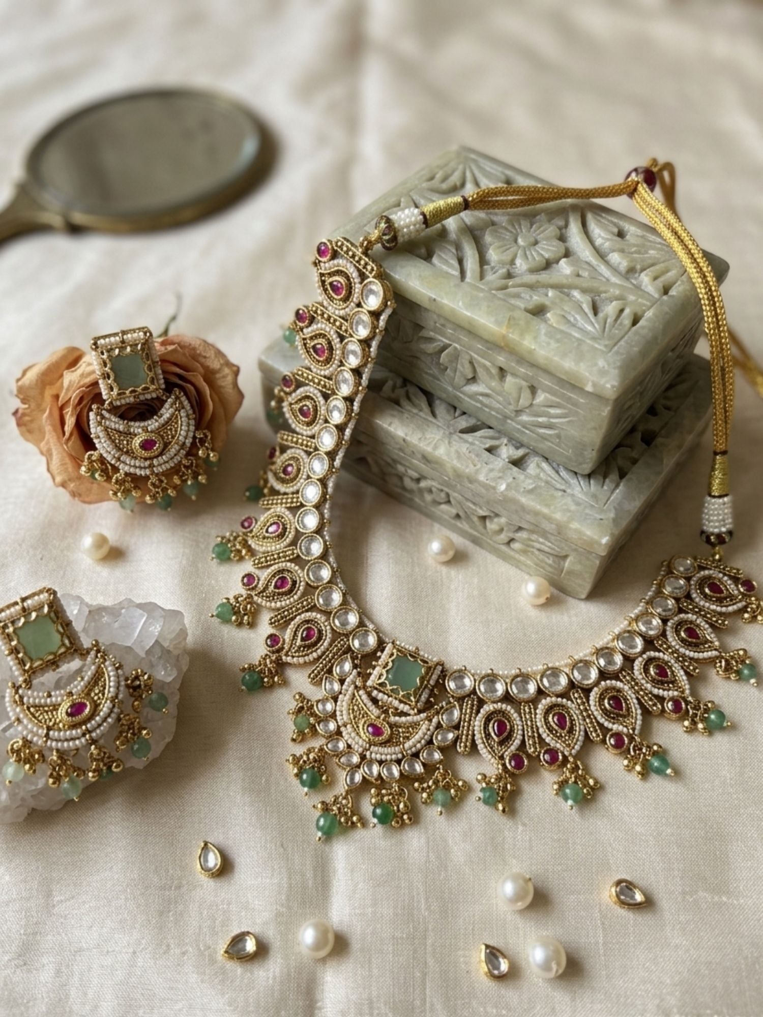 Semi Bridal Gold Short Necklace Set - necklace by Abdesigns Jewellery