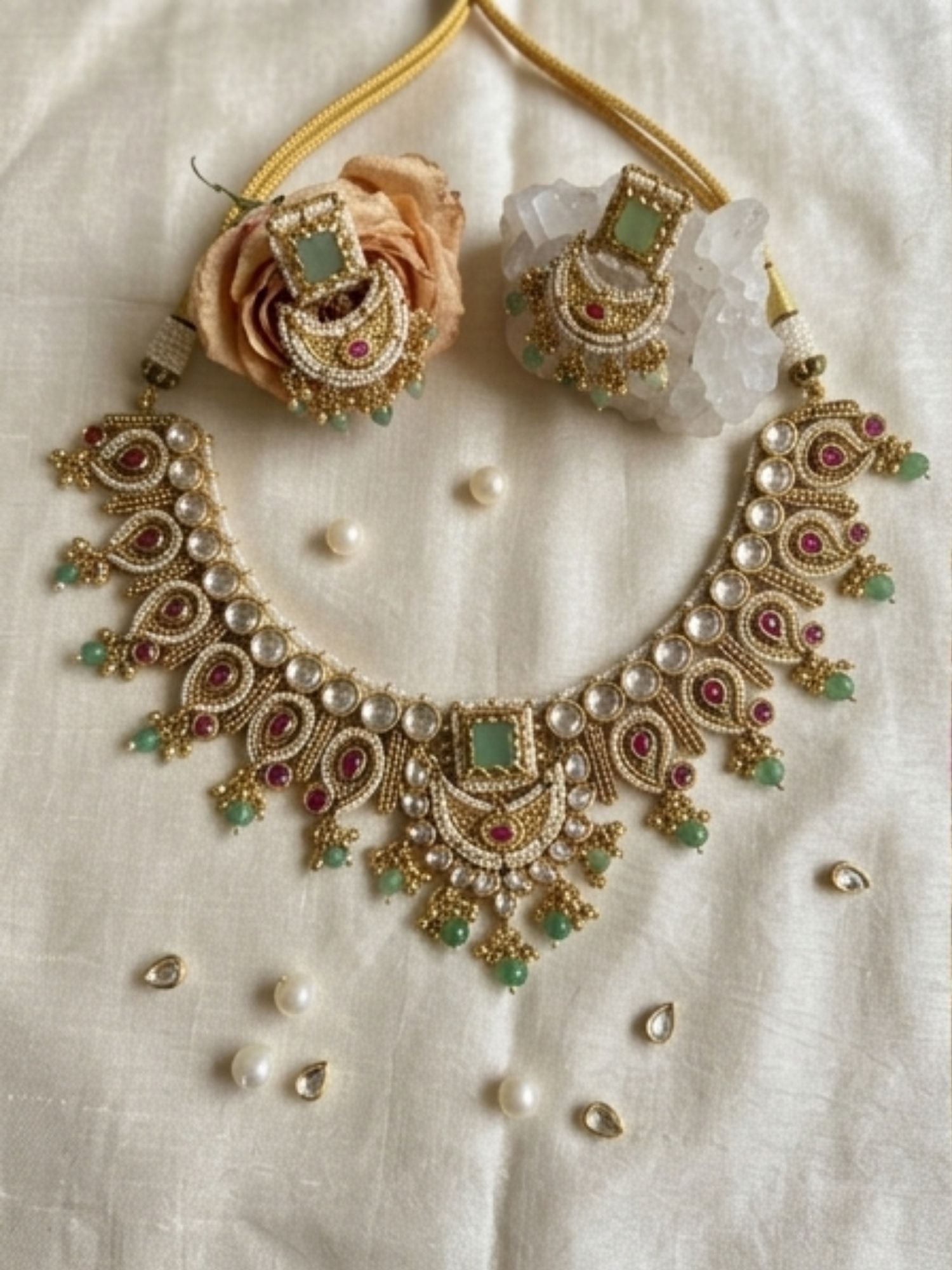Semi Bridal Gold Short Necklace Set - necklace by Abdesigns Jewellery