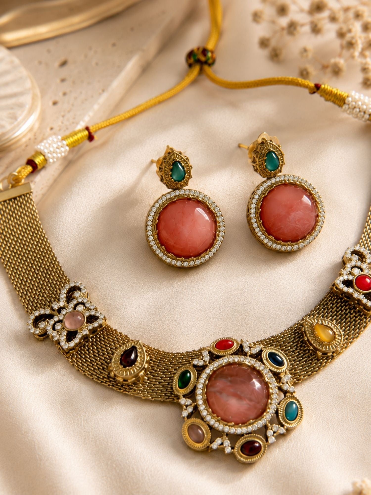 Matching push-back stud earrings from Victorian multicolour choker necklace set – Abdesigns