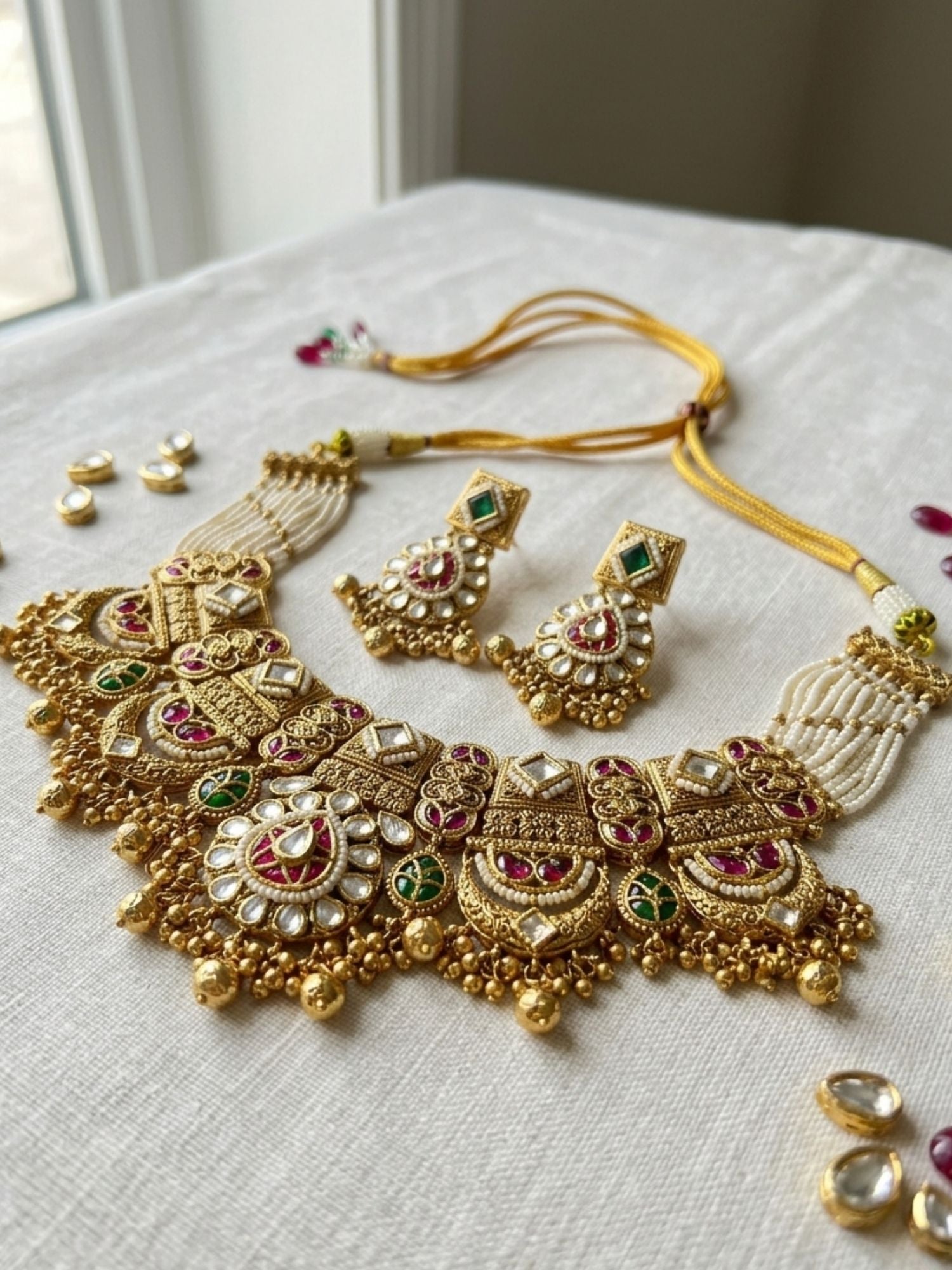 Abdesigns Gold Bridal Wedding Necklace Set