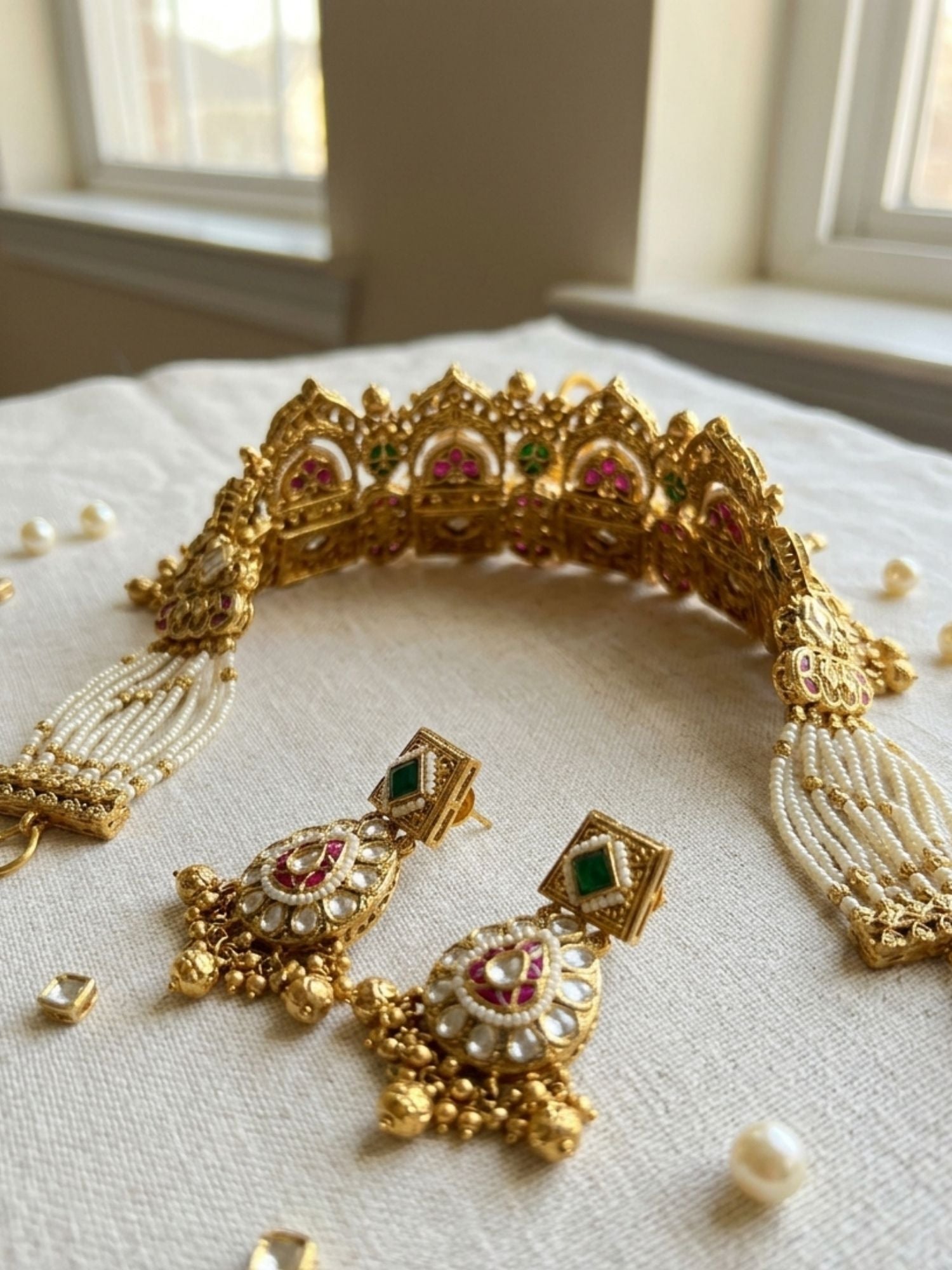 Abdesigns Gold Bridal Wedding Necklace Set