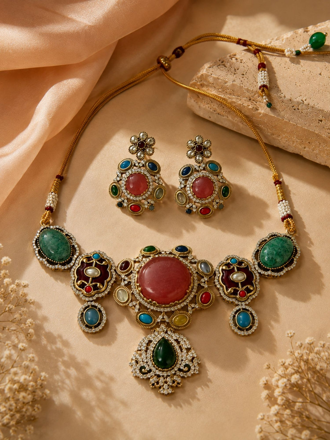 gold sabyasachi multicolor gemstone choker necklace