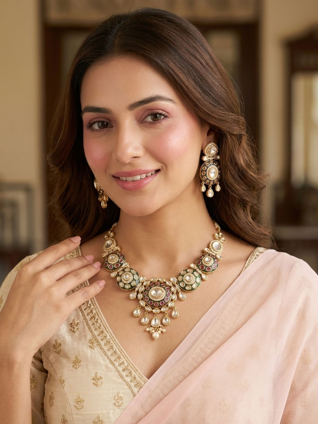 Abdesigns gold plated meenakari choker necklace set with traditional colorful enamel design