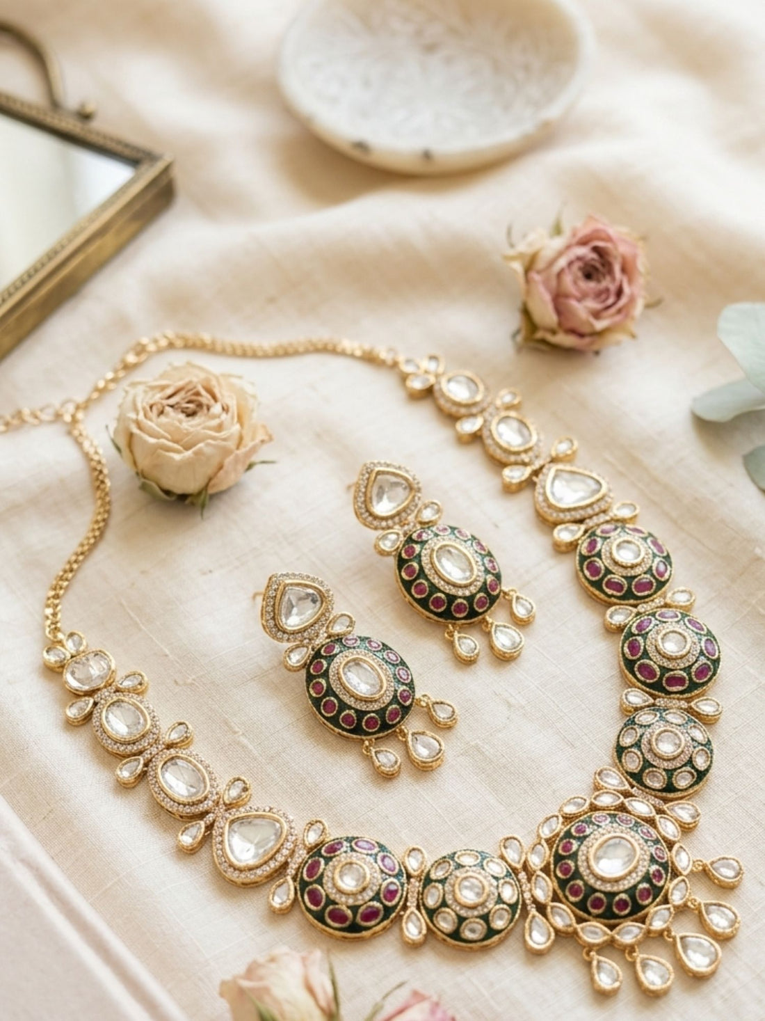 Abdesigns gold plated meenakari choker necklace set with traditional colorful enamel design