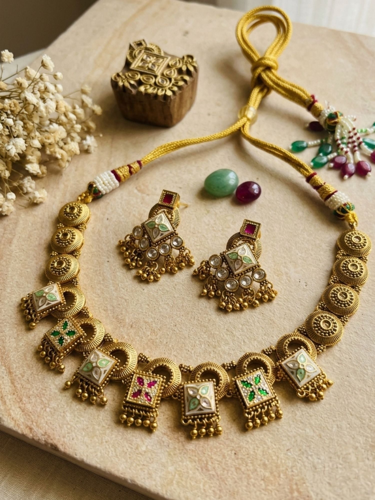 Rajwadi Heritage Gold Necklace Set - necklace by Abdesigns Jewellery