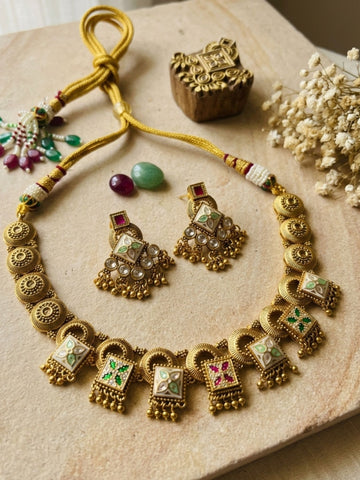 Rajwadi Heritage Gold Necklace Set - necklace by Abdesigns Jewellery