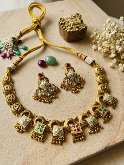 Abdesigns Rajwadi Heritage Gold Necklace Set