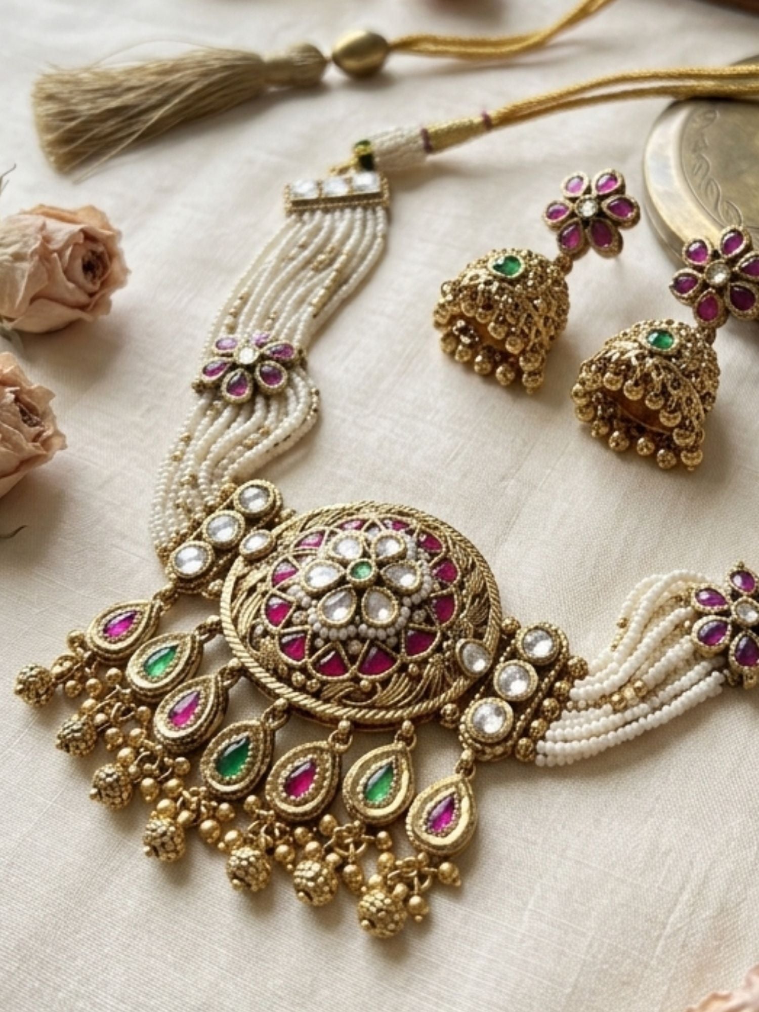 Floral Pattern Gold Choker Necklace Set - necklace by Abdesigns Jewellery