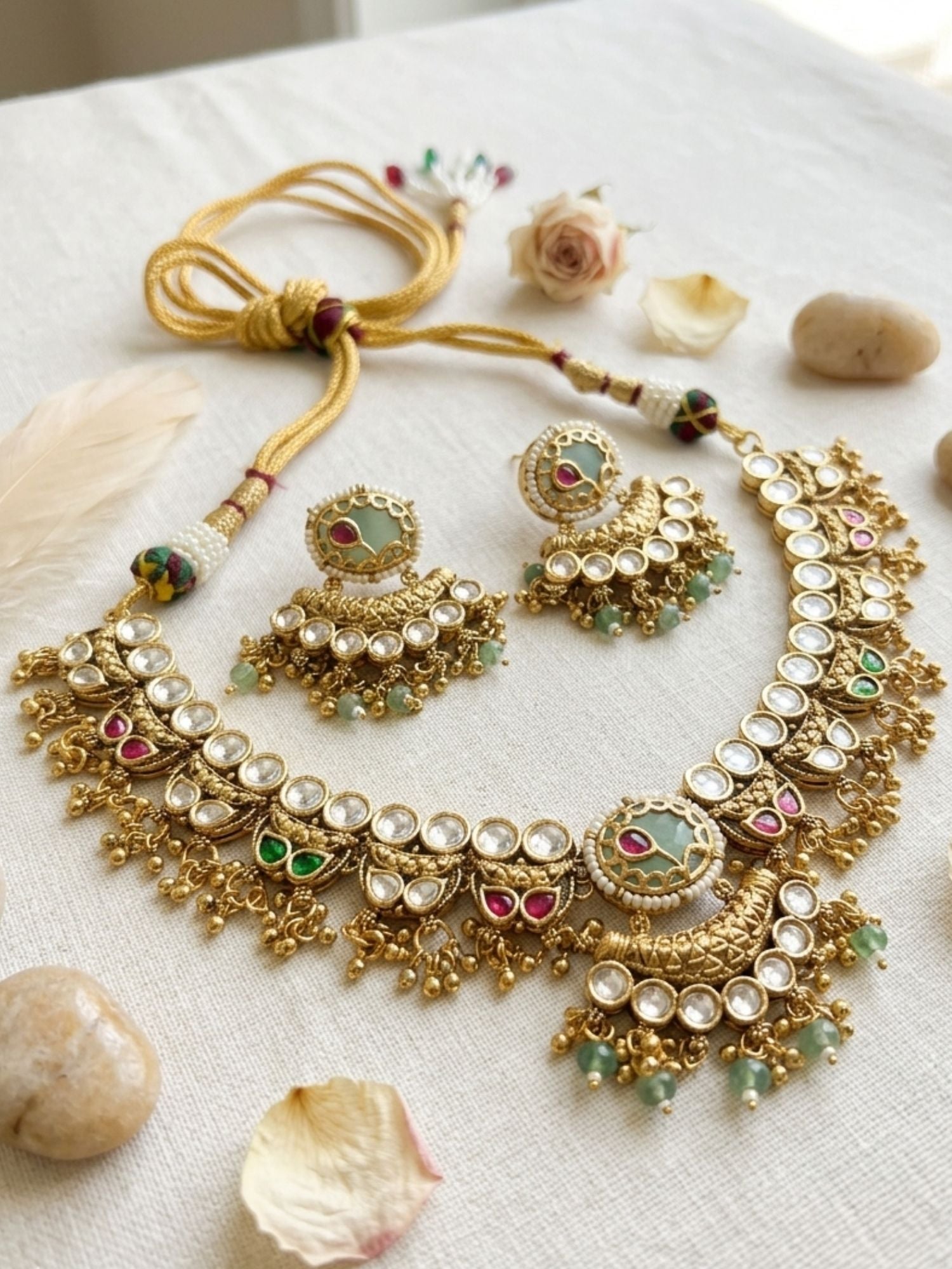 Gold Antique Polki Necklace Set - necklace by Abdesigns Jewellery