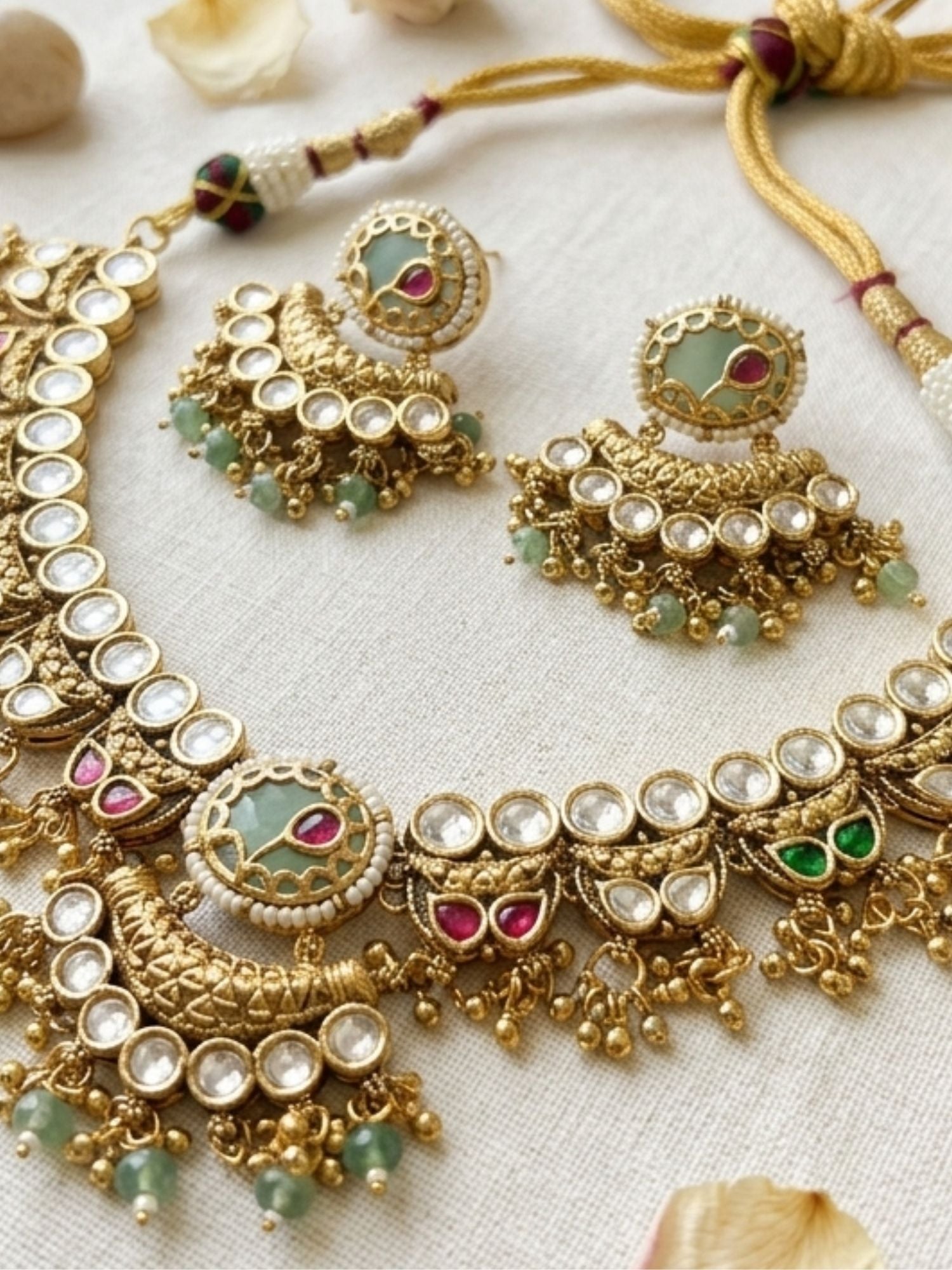 Gold Antique Polki Necklace Set - necklace by Abdesigns Jewellery