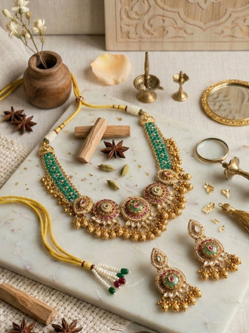 Abdesigns Heritage Jadau Emerald Necklace Set