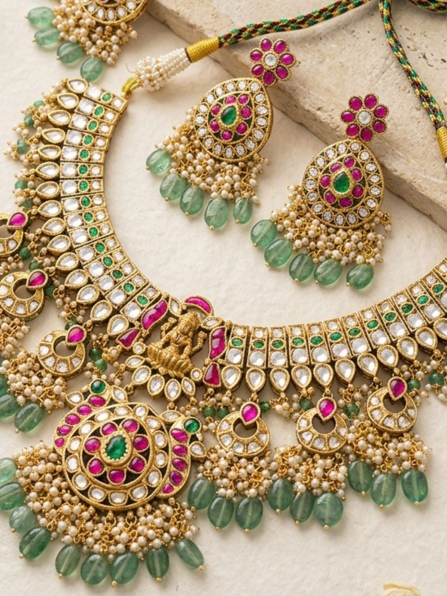Abdesigns Royal Kundan Bridal Choker Set with Maang Tikka & Green Drops