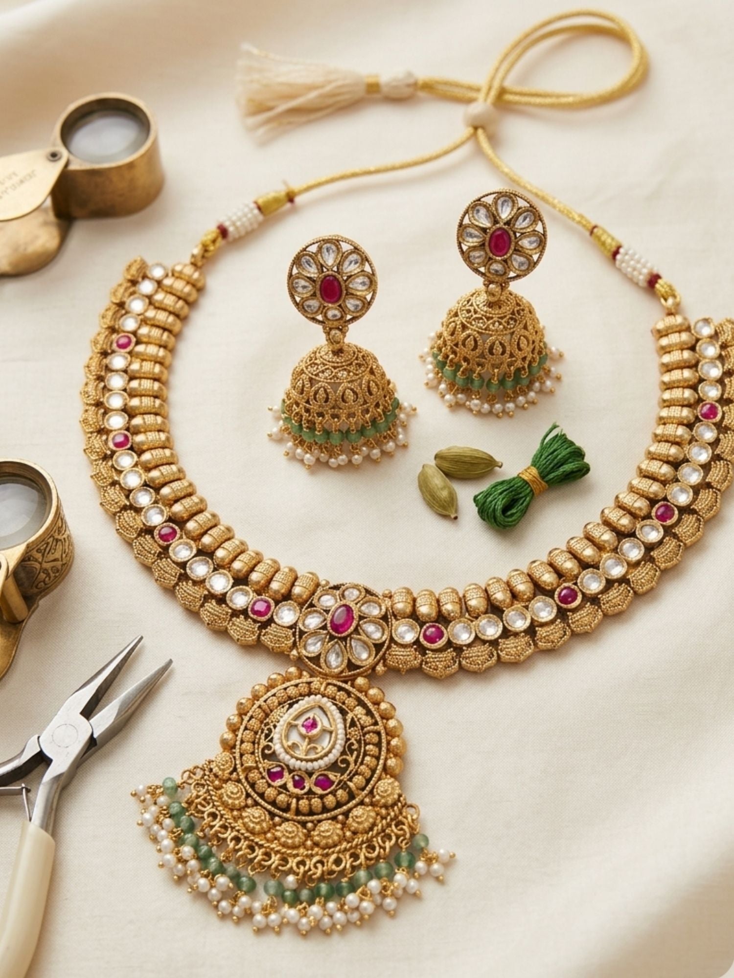 Abdesigns Royal Kundan Pearl Chandramala Necklace Set