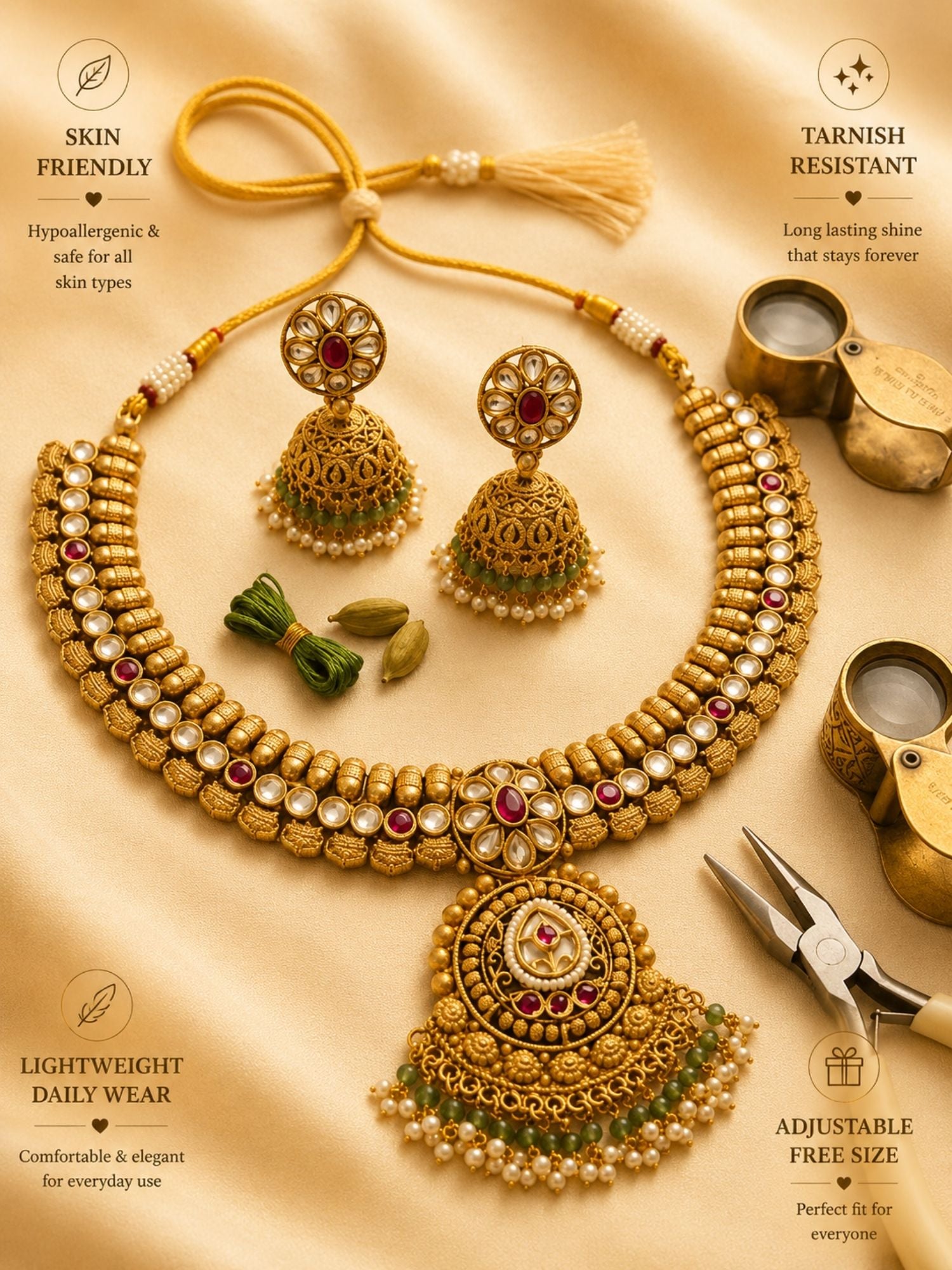 Abdesigns Royal Kundan Pearl Chandramala Necklace Set