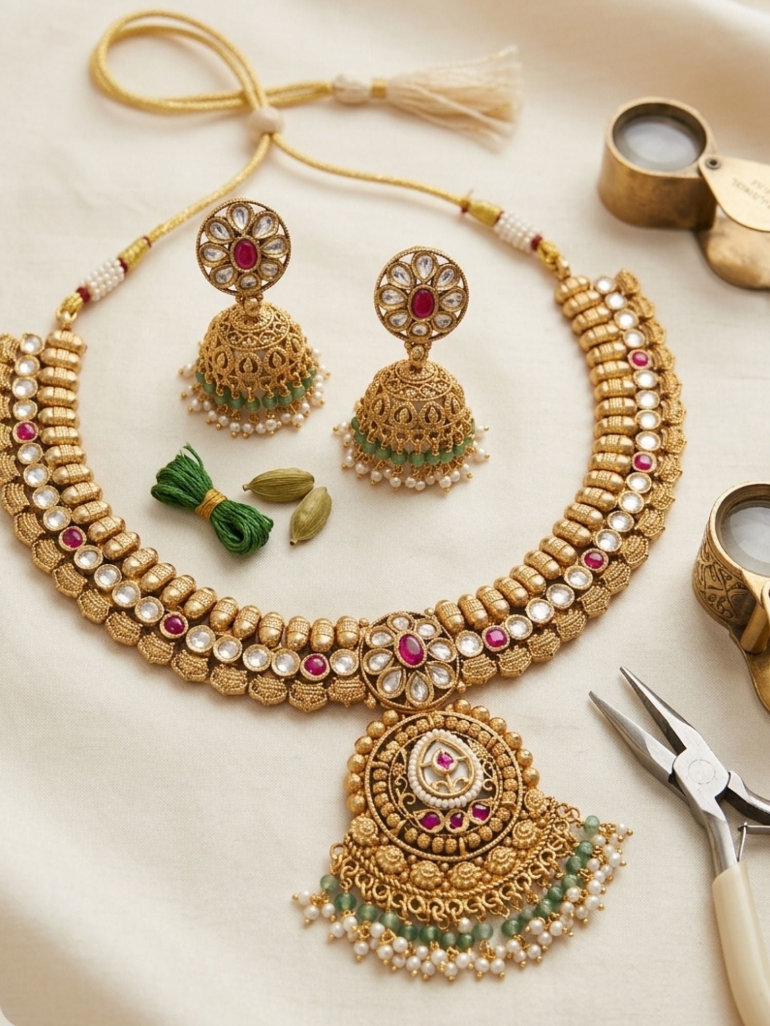 Abdesigns Royal Kundan Pearl Chandramala Necklace Set