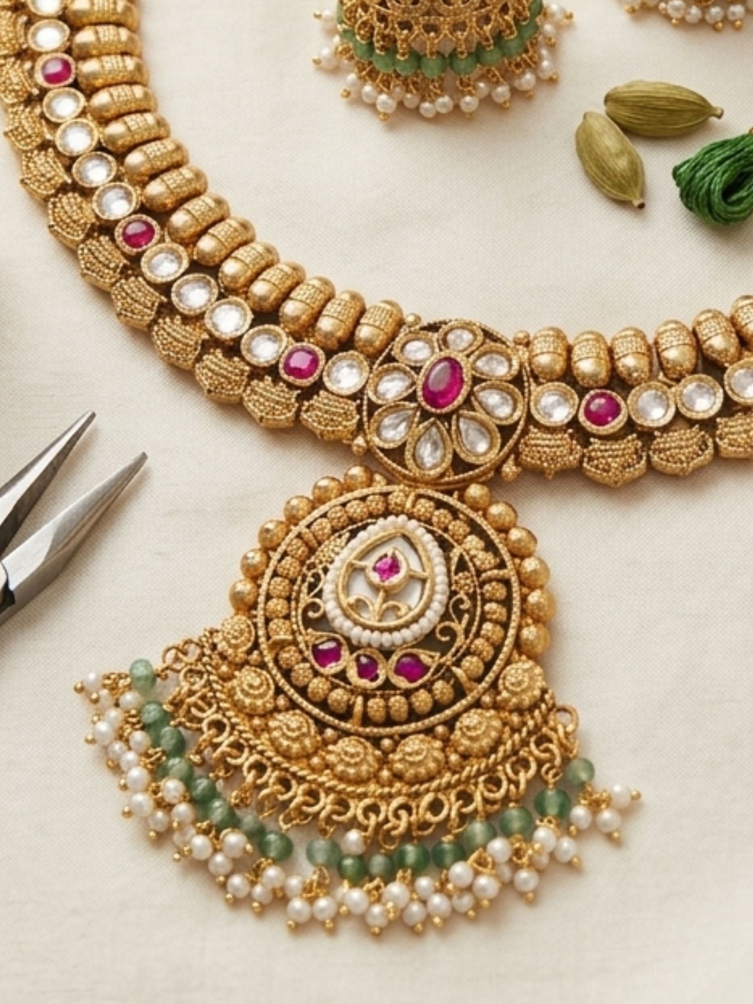 Abdesigns Royal Kundan Pearl Chandramala Necklace Set