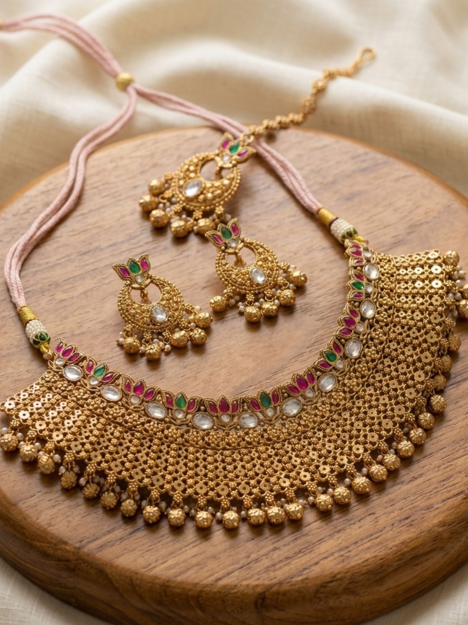 Abdesigns Traditional Gold Temple Jewelry Set with Maang Tikka
