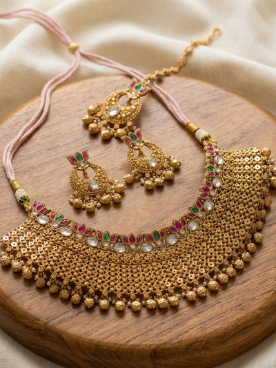 Abdesigns Traditional Gold Temple Jewelry Set with Maang Tikka