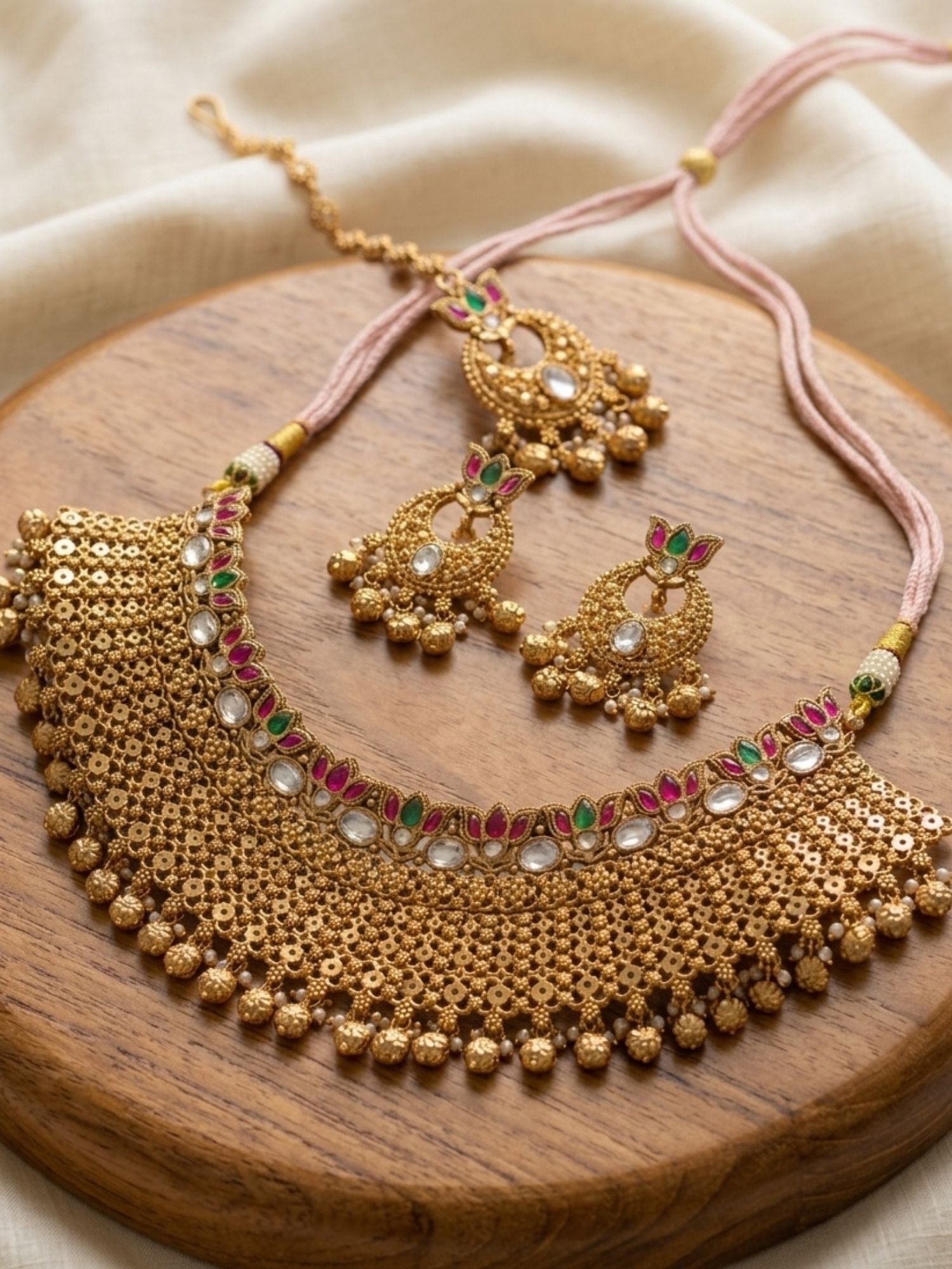 Abdesigns Traditional Gold Temple Jewelry Set with Maang Tikka