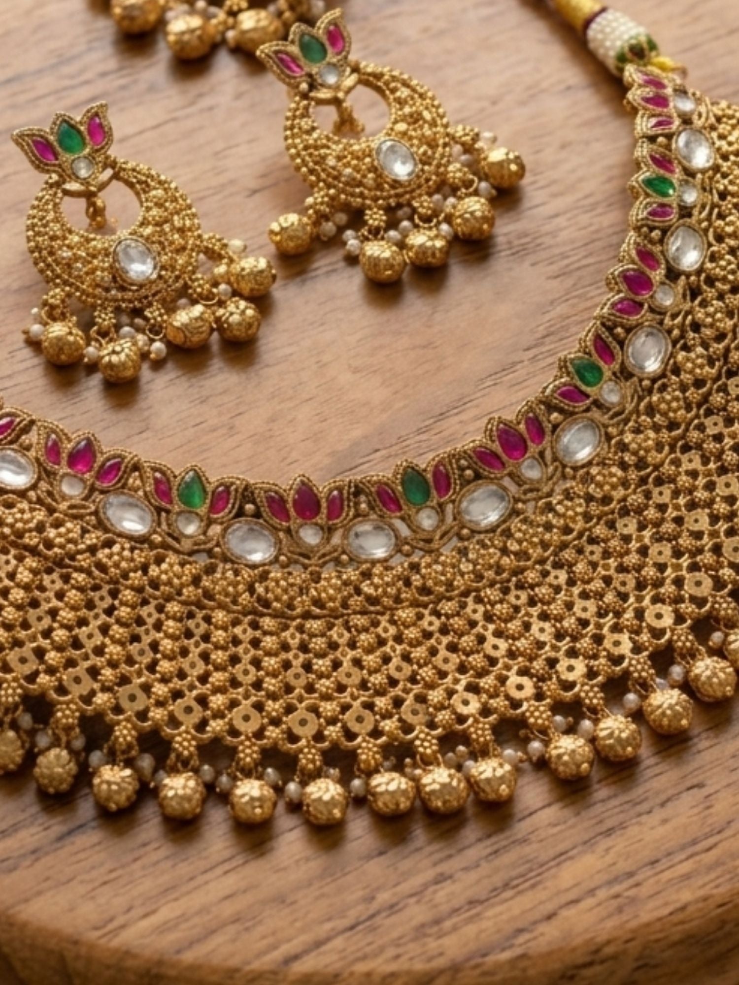 Abdesigns Traditional Gold Temple Jewelry Set with Maang Tikka