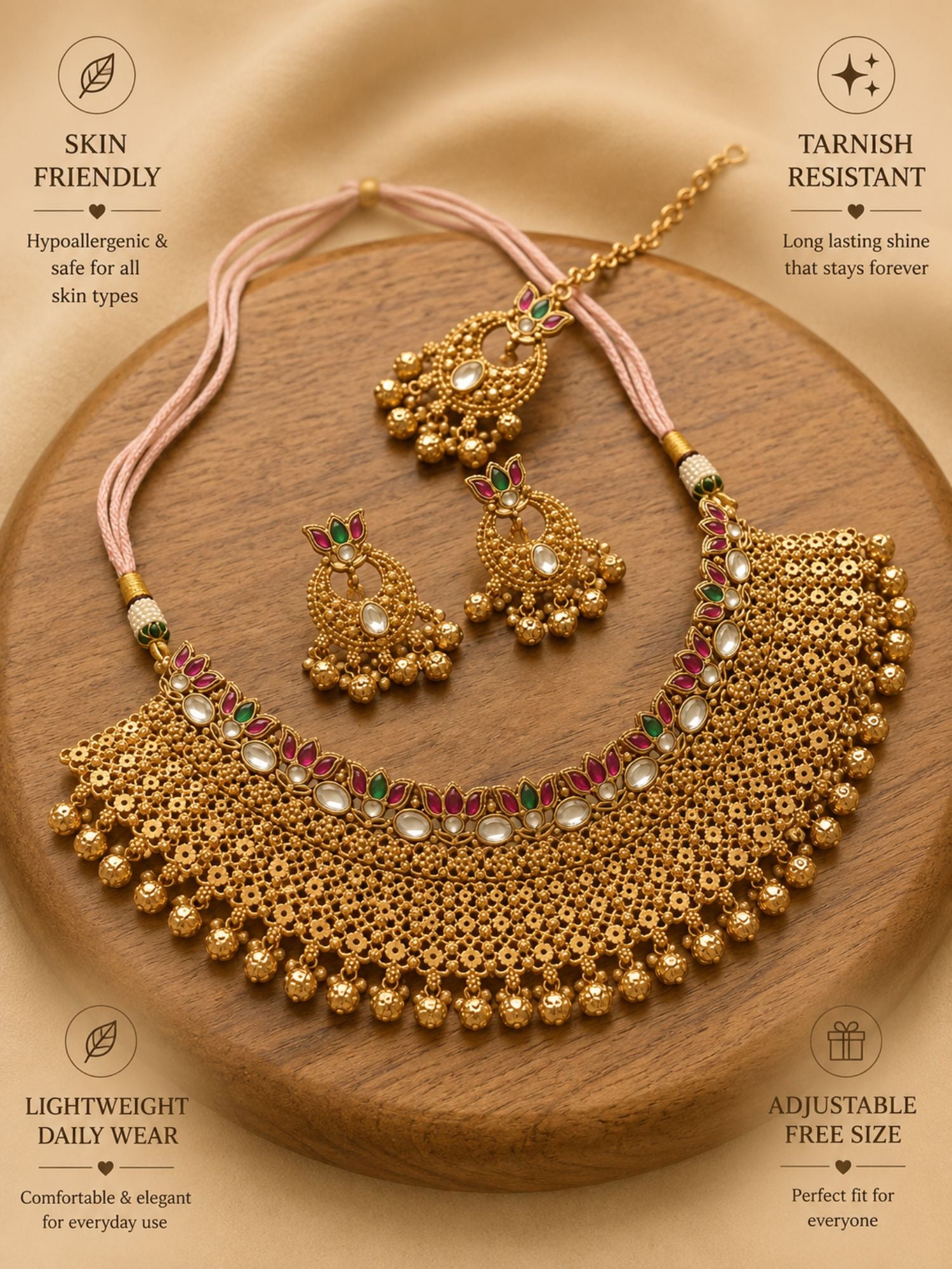 Abdesigns Traditional Gold Temple Jewelry Set with Maang Tikka