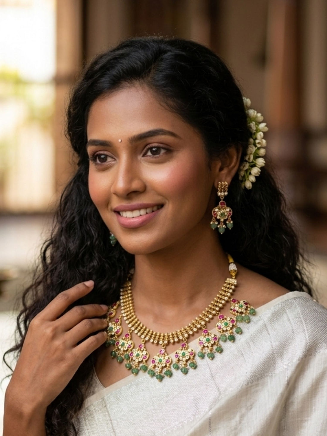 Abdesigns Emerald & Ruby Polki Choker Set with Jhumka Earrings
