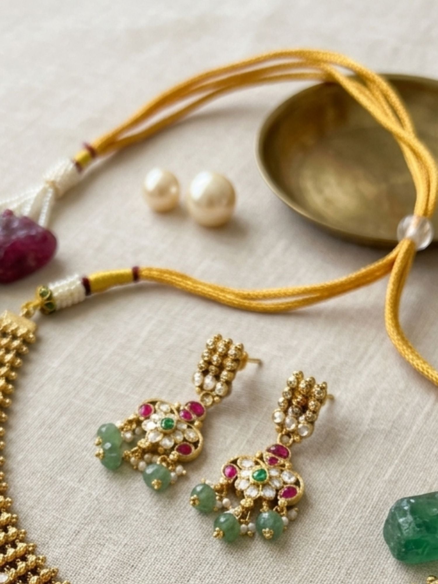 Abdesigns Emerald & Ruby Polki Choker Set with Jhumka Earrings