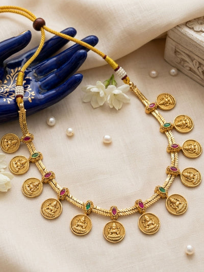 Abdesigns Lakshmi Coin Temple Necklace Set with Matching Earrings