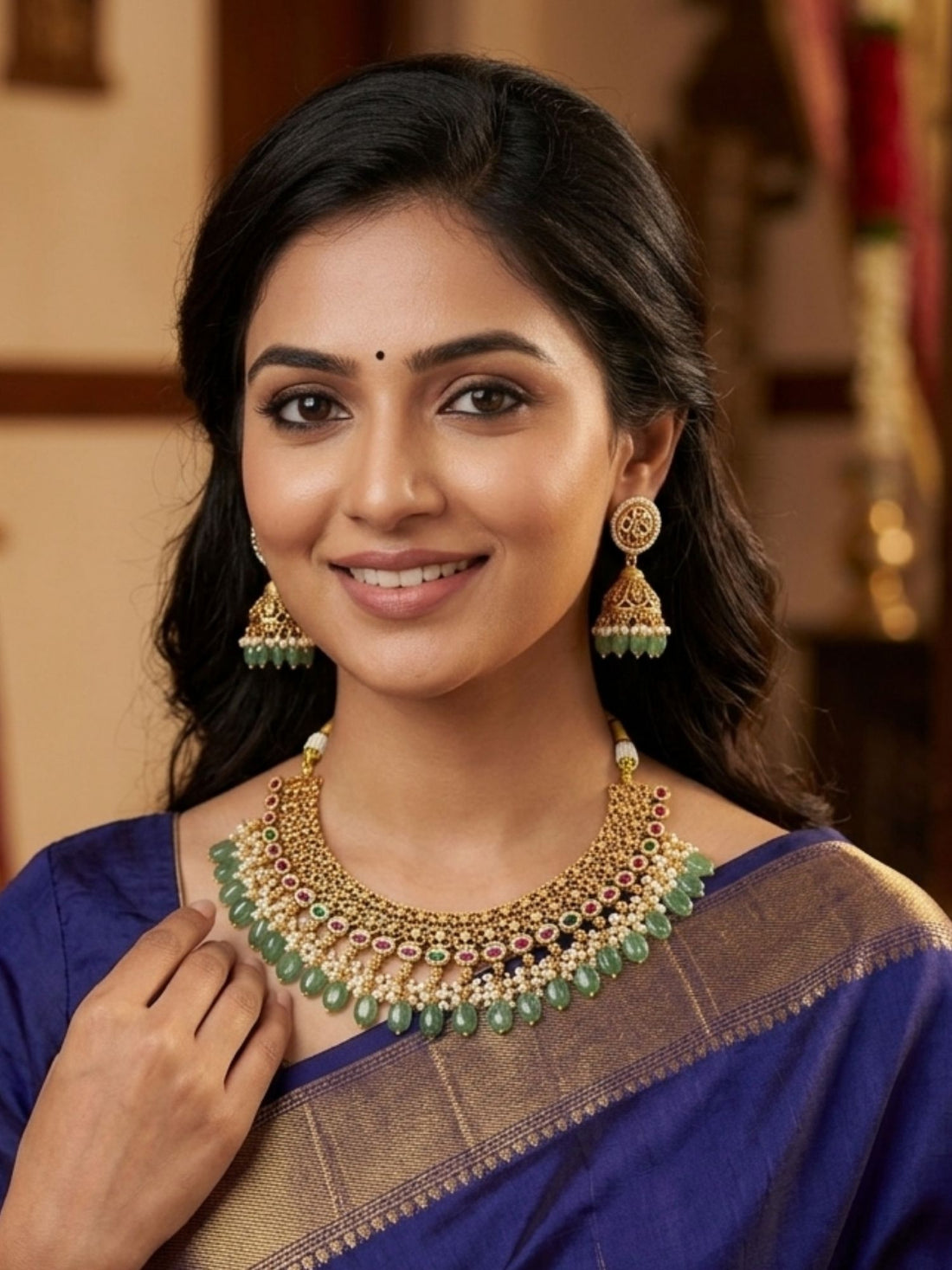 Abdesigns Royal Kundan Choker Set with Emerald Drops & Jhumka Earrings