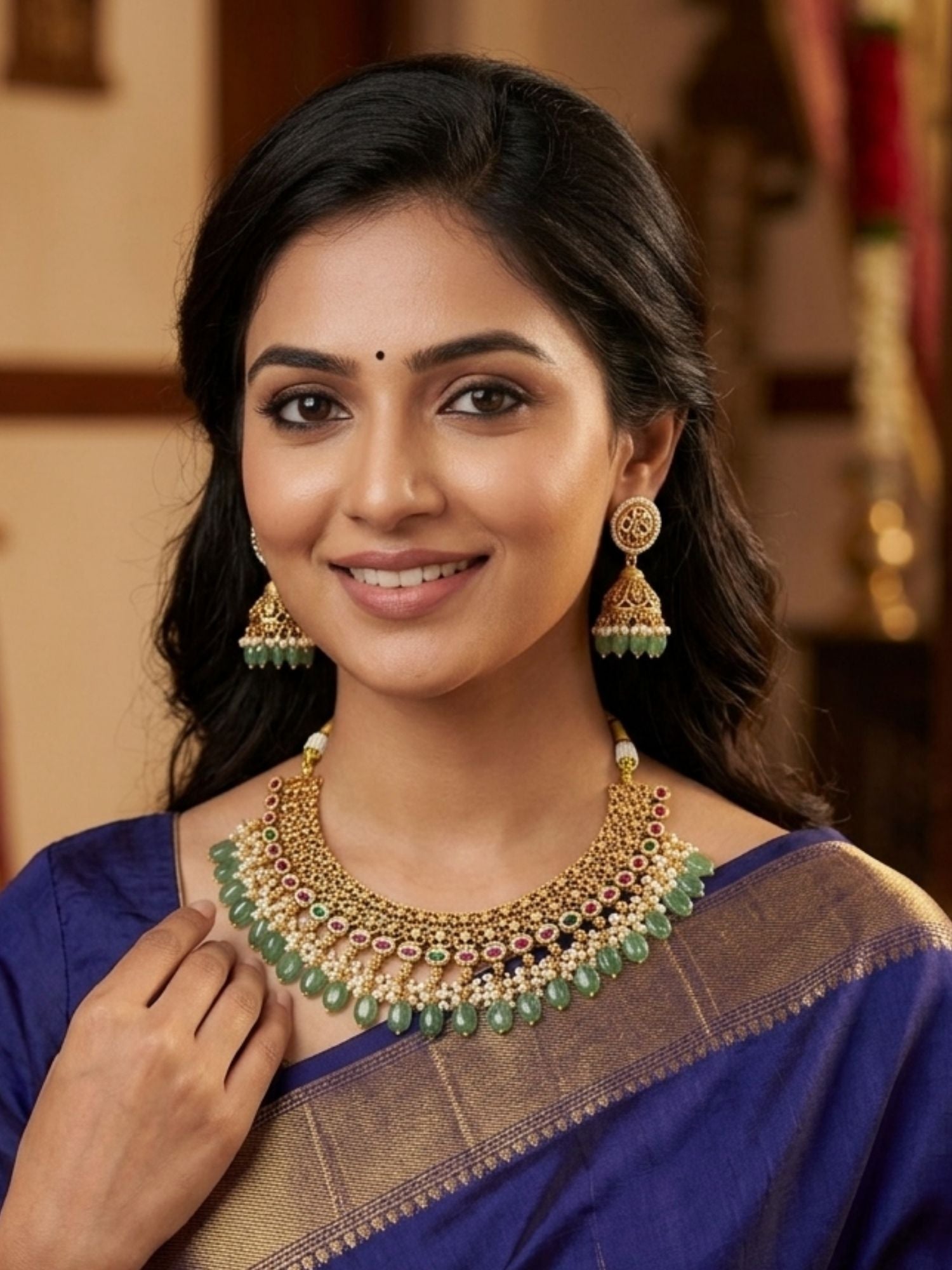 Abdesigns Royal Kundan Choker Set with Emerald Drops & Jhumka Earrings