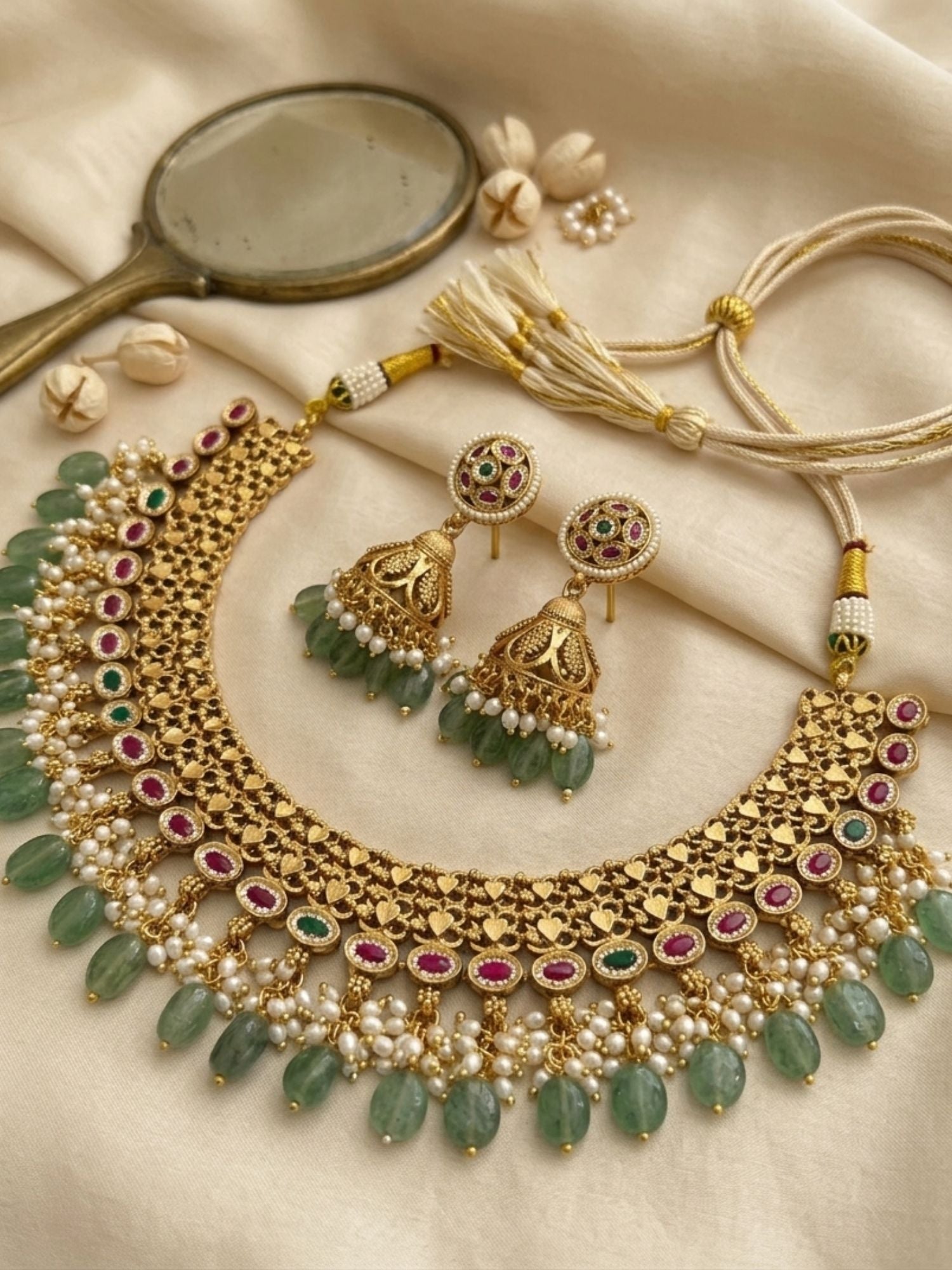 Abdesigns Royal Kundan Choker Set with Emerald Drops & Jhumka Earrings
