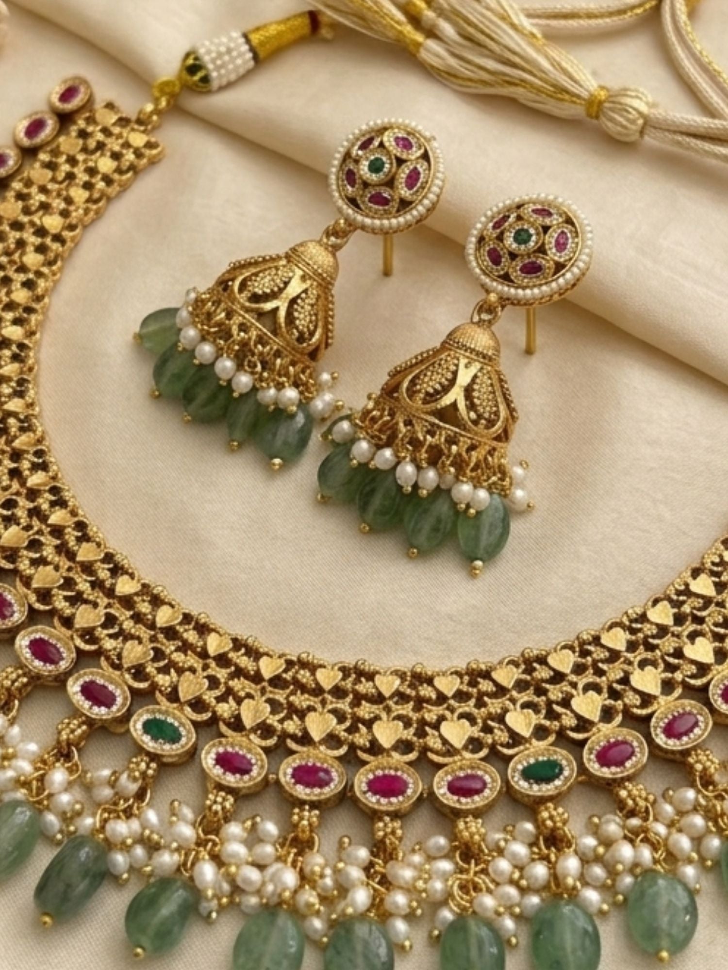 Abdesigns Royal Kundan Choker Set with Emerald Drops & Jhumka Earrings