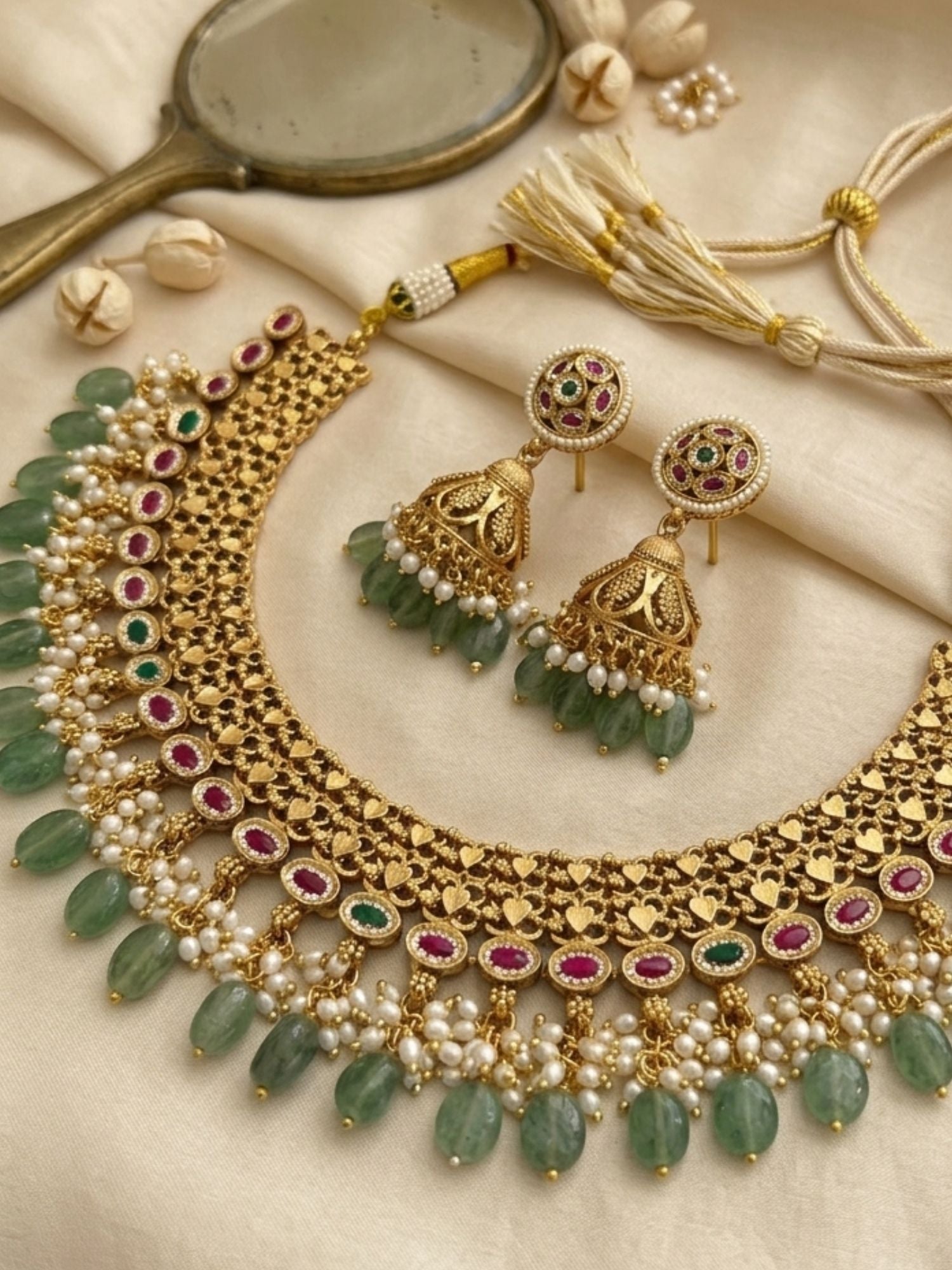 Abdesigns Royal Kundan Choker Set with Emerald Drops & Jhumka Earrings