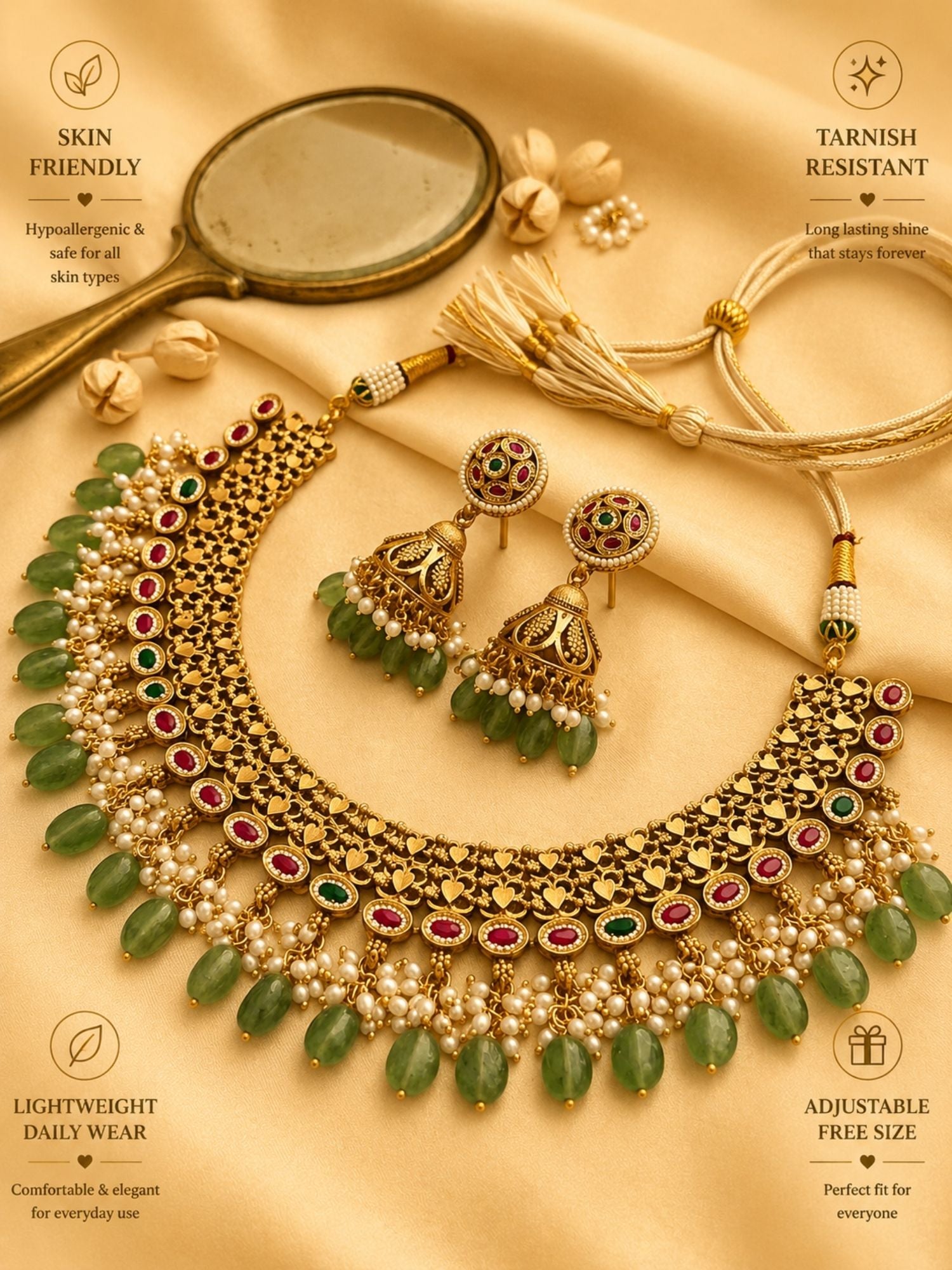 Abdesigns Royal Kundan Choker Set with Emerald Drops & Jhumka Earrings