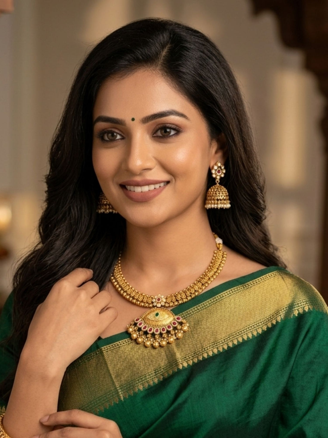 Abdesigns Royal Antique Gold Kundan Choker Set with Statement Pendant & Jhumkas