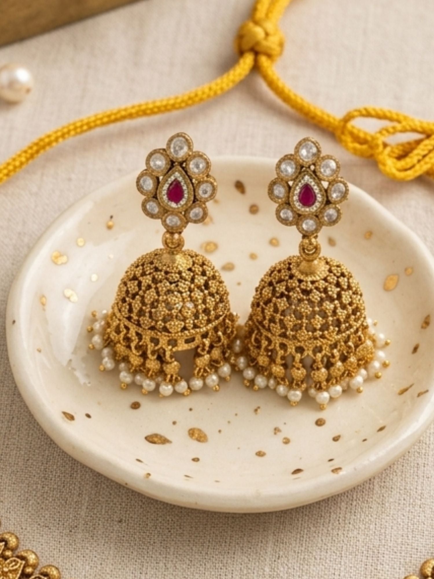 Abdesigns Royal Antique Gold Kundan Choker Set with Statement Pendant & Jhumkas