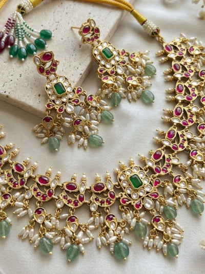 Abdesigns Royal Kundan Choker Set with Emerald Center & Green Drops