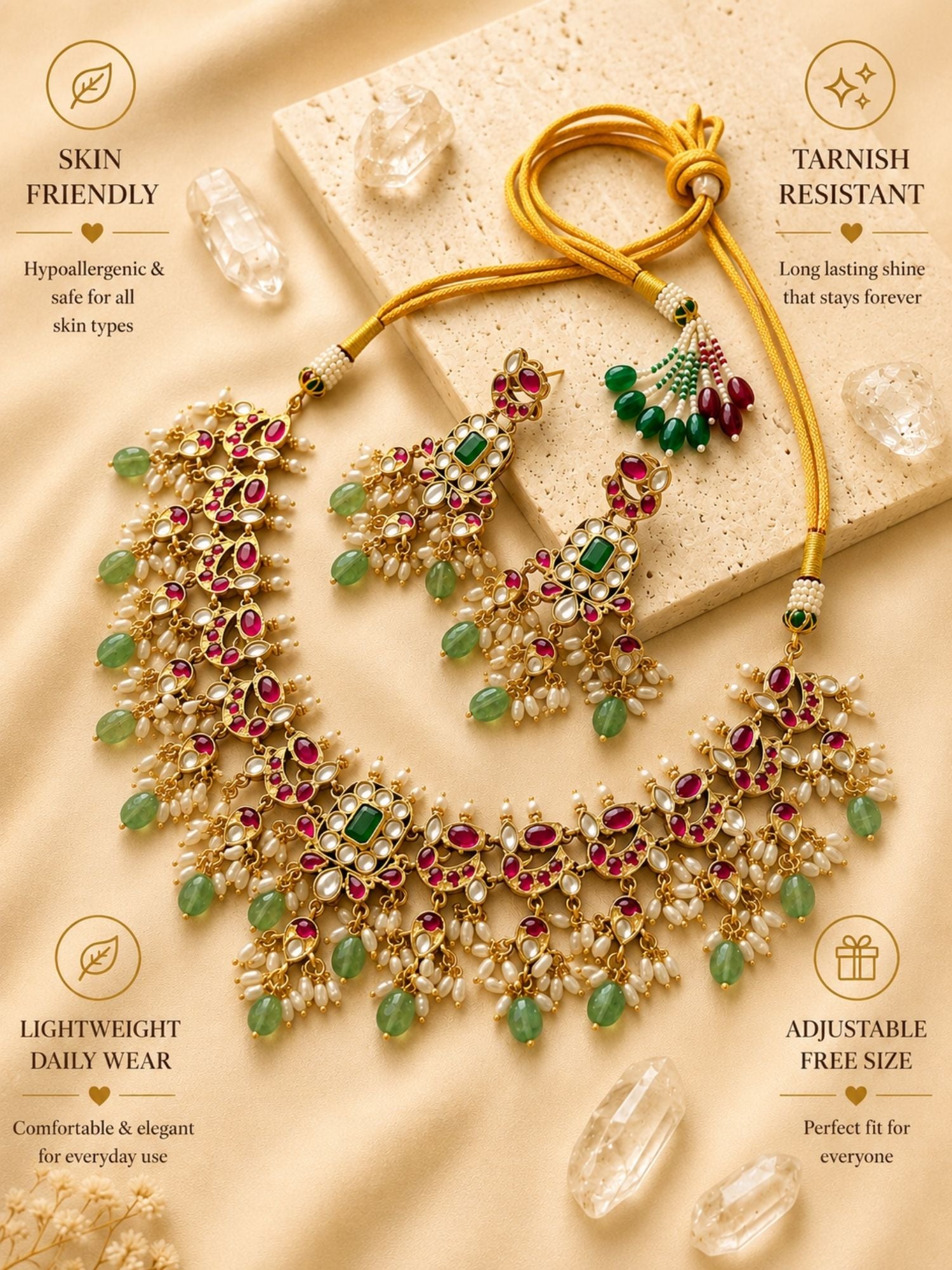Abdesigns Royal Kundan Choker Set with Emerald Center & Green Drops